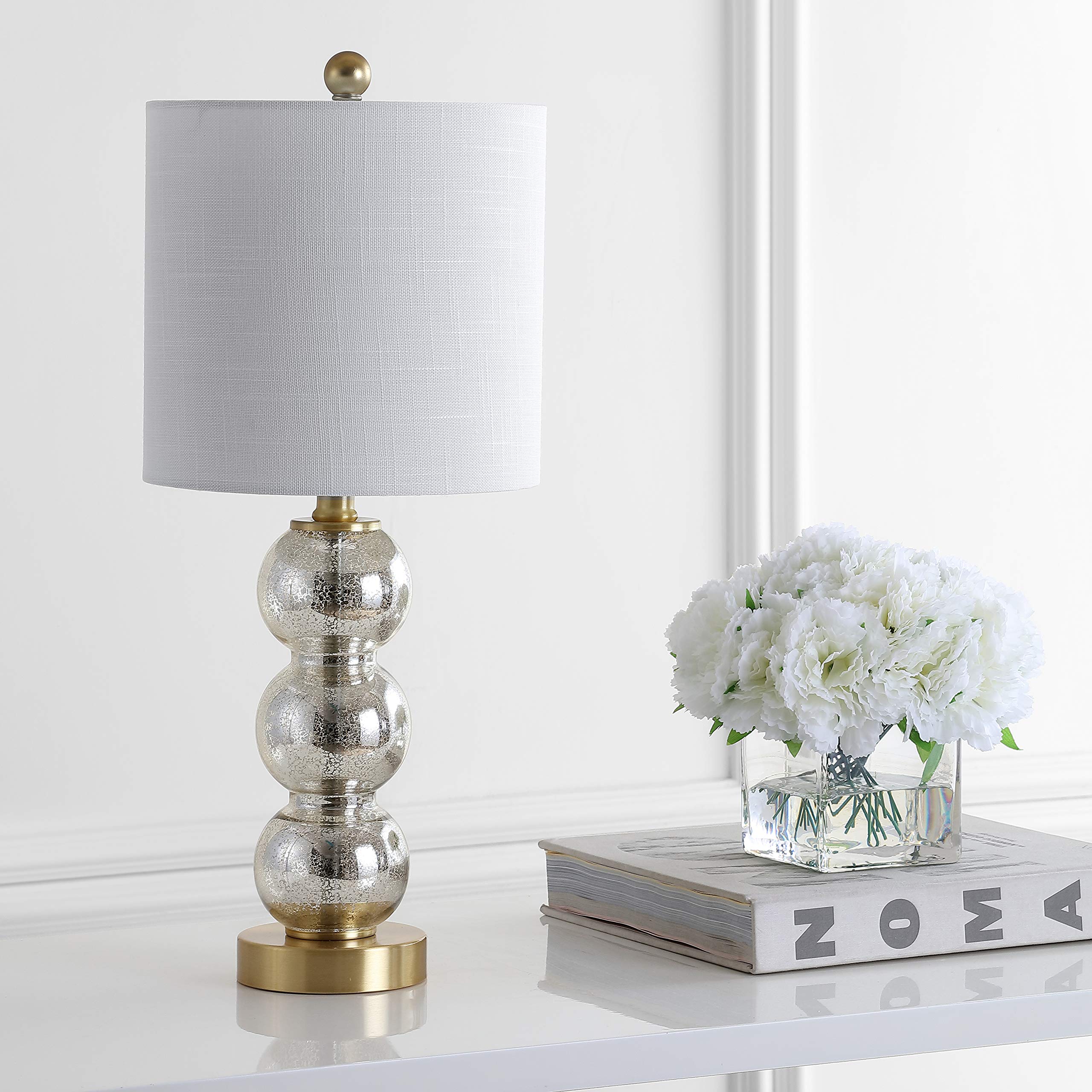 JONATHAN Y LED Table Lamp, 21in Glass/Metal, Mercury Glass/Brass Gold, Model JYL1021C, Contemporary Design for Bedroom, Living Room, Office