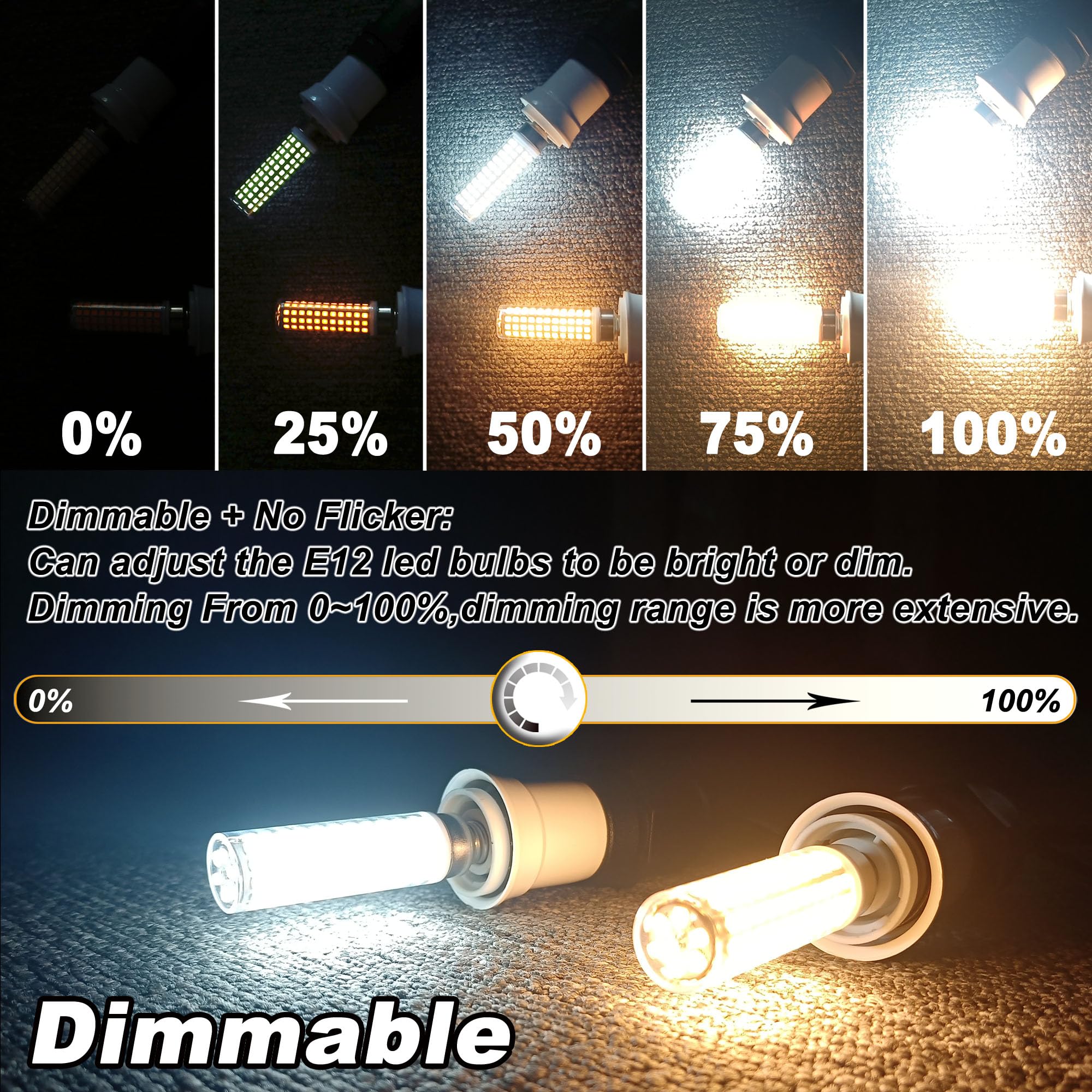 E12 100W Dimmable Led Candelabra Bulbs Replacement C7,6000K Daylight Bright Cool White,1000 Lumen T6 E12 12W Led Candle Bulbs Fo