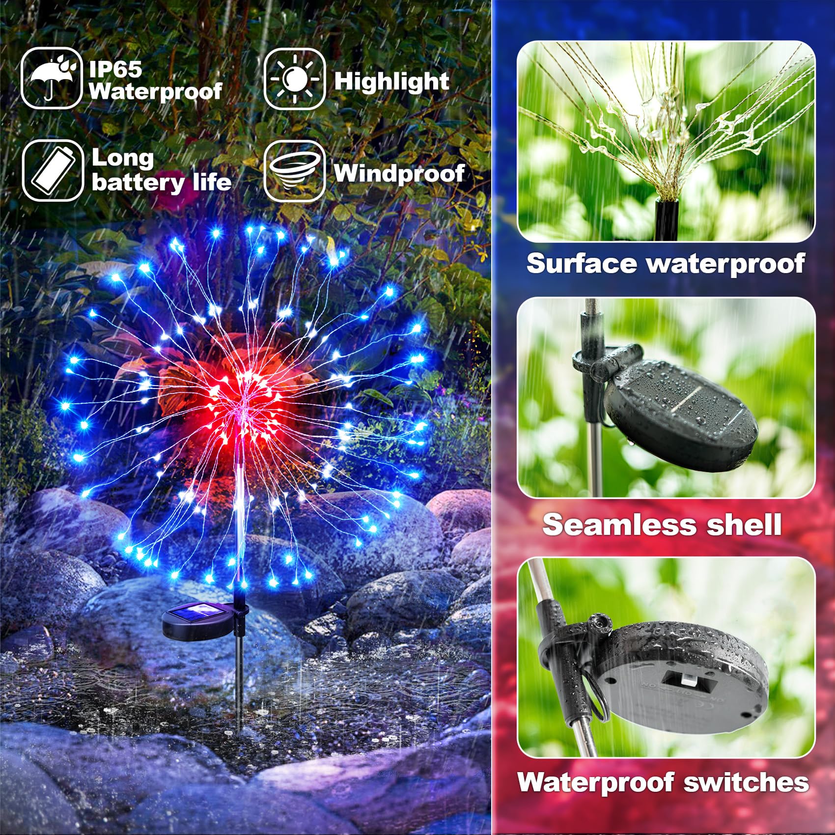 Anordsem Solar Lights Outdoor Waterproof - 6 Pack LED Colorful Garden Light, Model YHD000133, Plastic Decoration for Yard