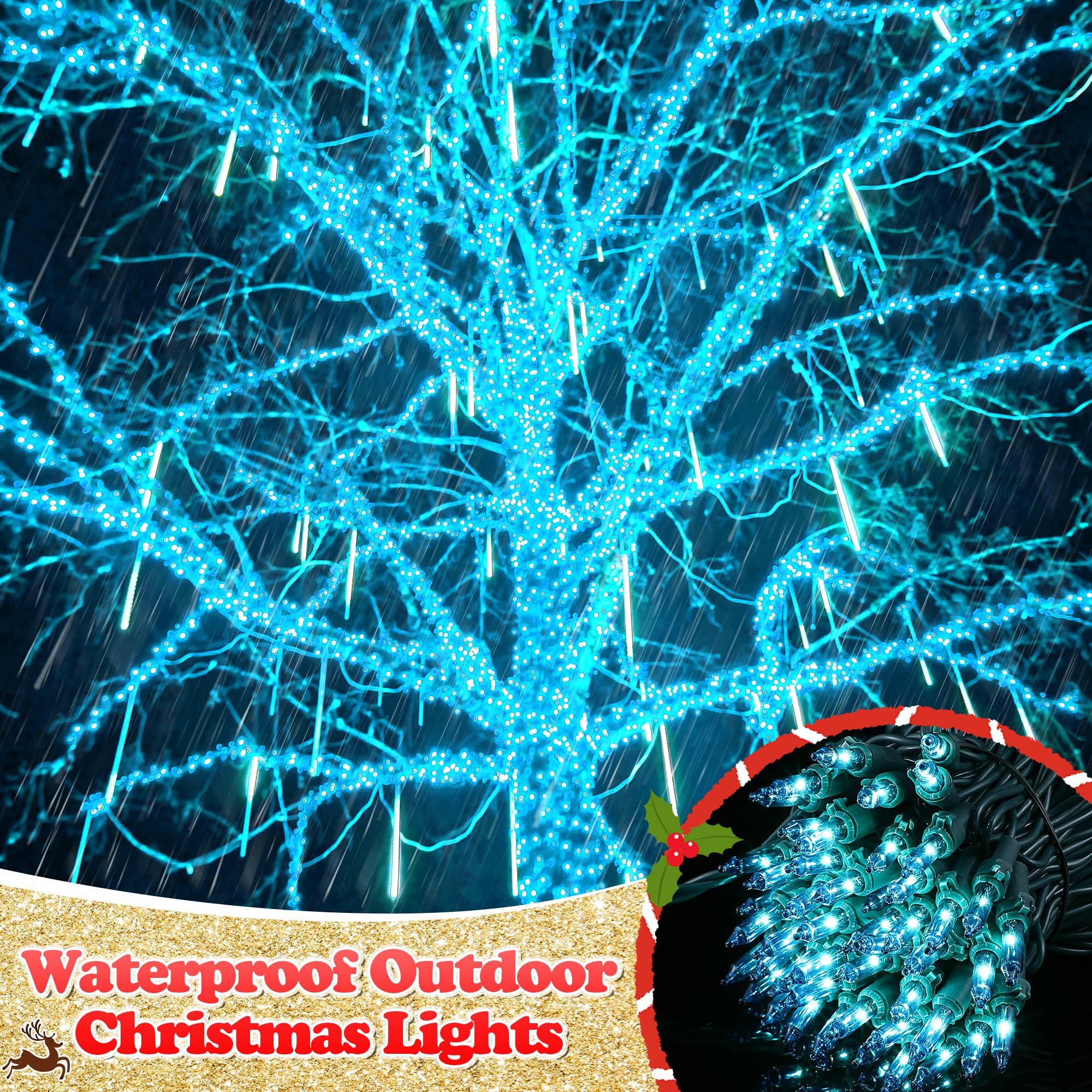 Enhon Twinkling Teal Christmas Lights, 50.8 Ft 48 Of 200 Random Twinkle Bulbs, Christmas Lights Connect Up To 5 Set, Waterproof Twinkle Lights Plug In For Christmas Outdoor Indoor Decorations