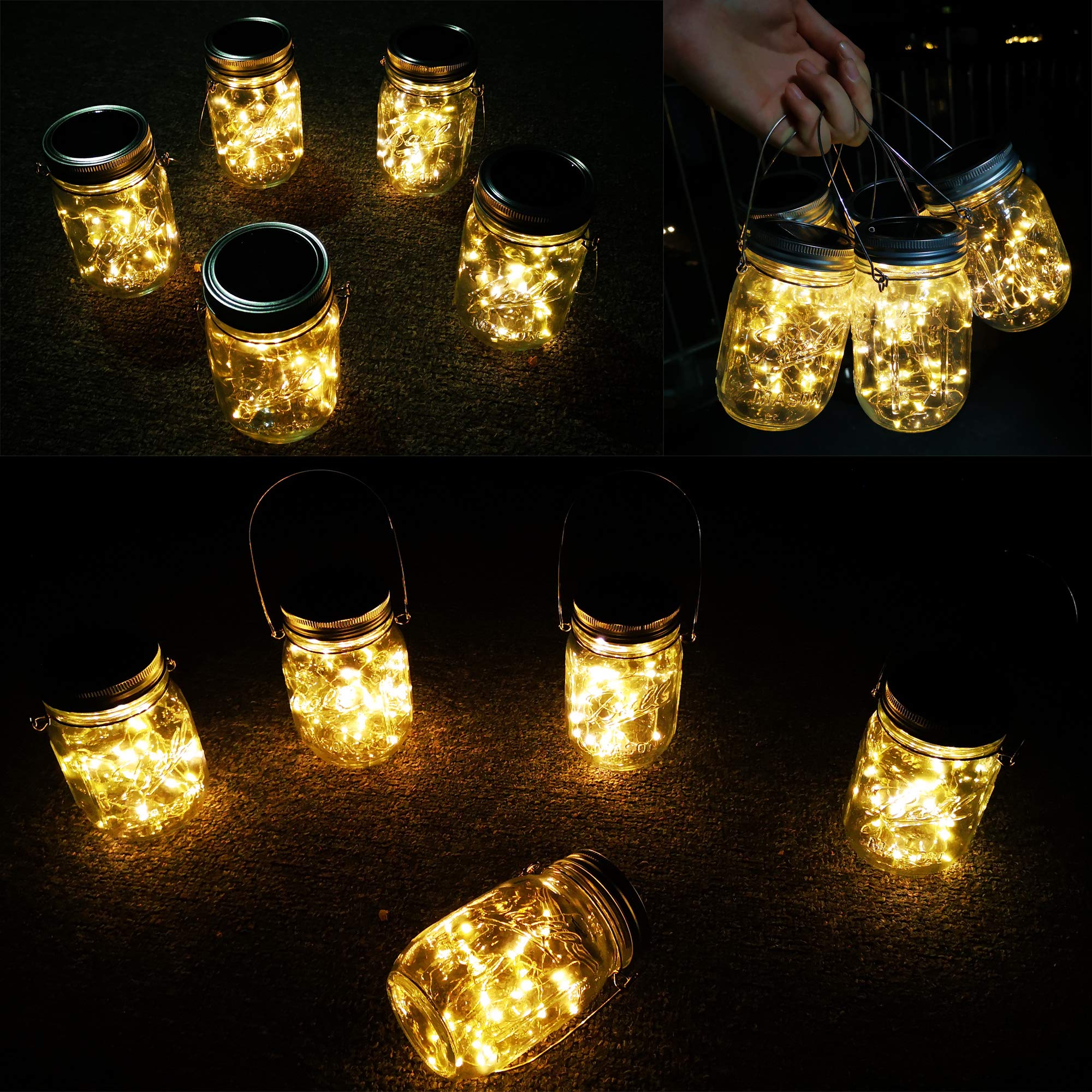 Solar Lantern Mason Jar Hanging Lights,4 Pack 30 Led Fairy Firefly Starry String Jar Lights (Mason Jars/Hangers Included),For Mason Jar Patio Garden Lanterns Wedding Table Decor Light
