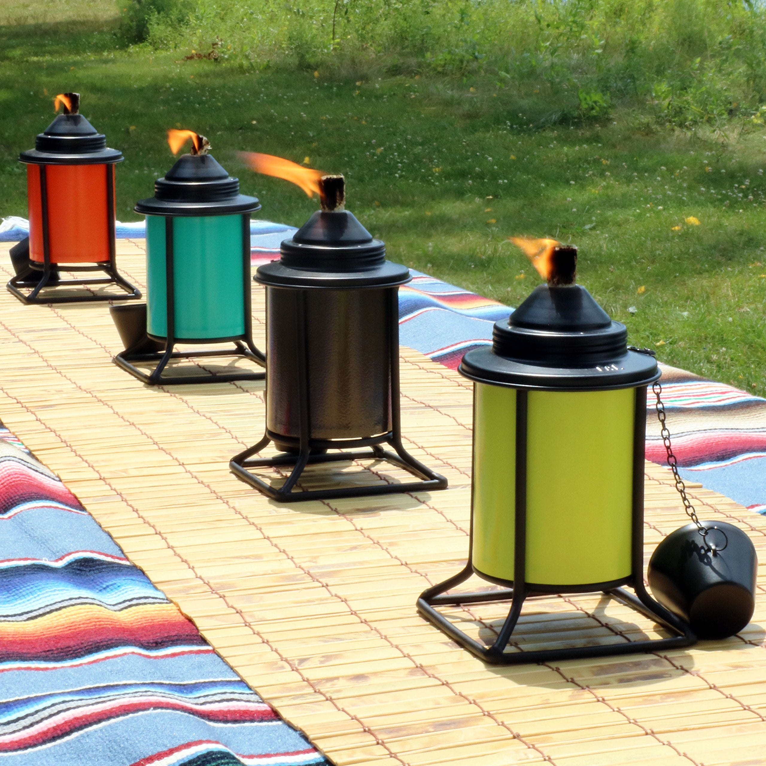 Sunnydaze Metal Tabletop Torches, Outdoor Patio And Lawn Torch, Multi-Color, Set Of 4