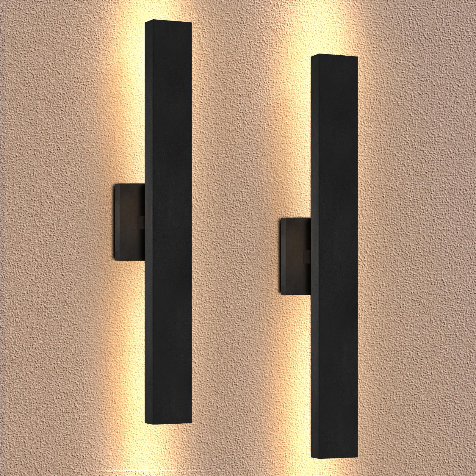 ElilyGiA Aluminum Modern LED Wall sconces 2 Pack  24.4 inch Matte Black Waterproof Wall Lights with 28W LED Light Source for Indoor Outdoor Living Room Bedroom Garage Porch Hallway