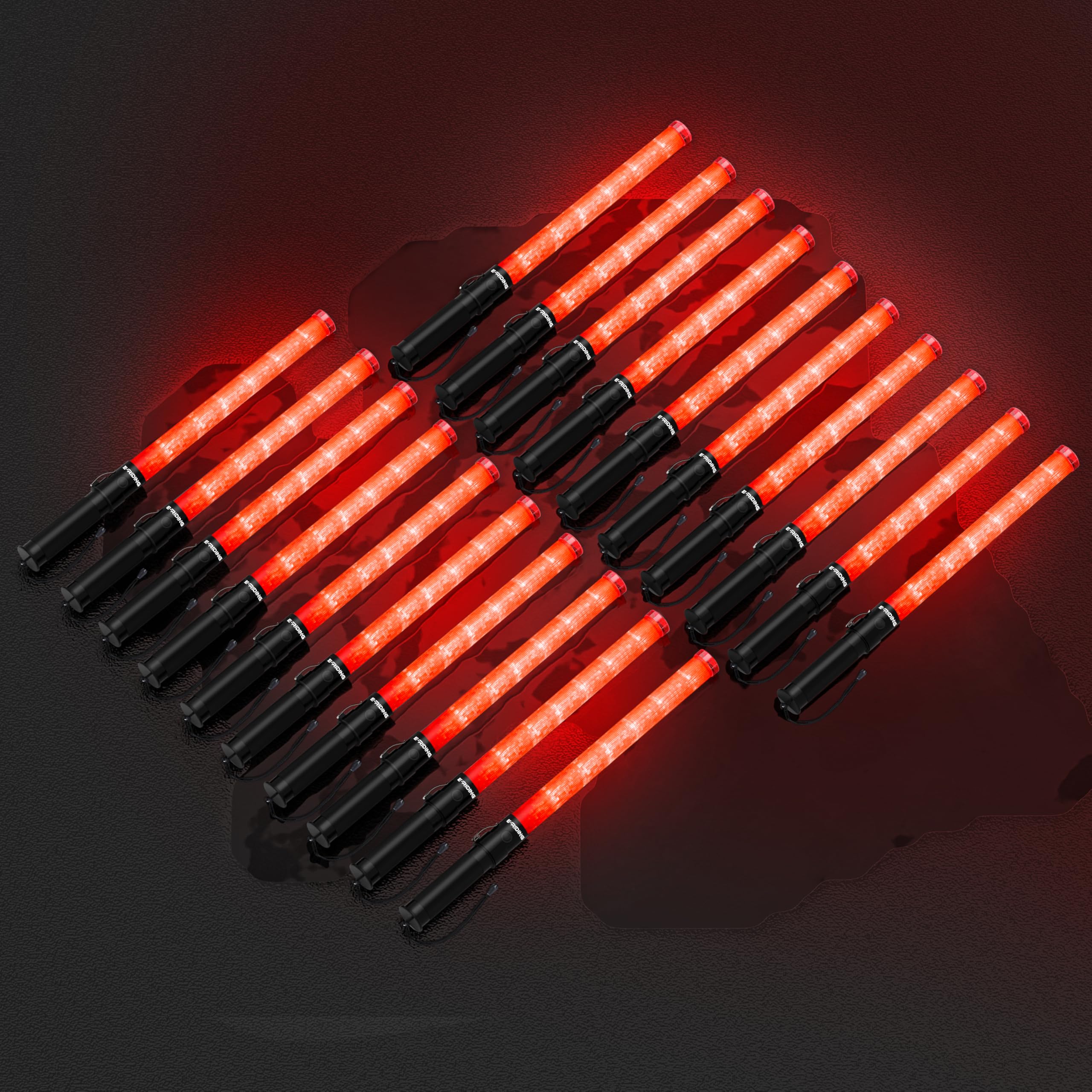 E-riding 20 Pack Traffic Wand, 21 Inch Red Traffic Control Wand with 3 Flashing Modes & Side Clip, LED Safety Baton for Traffic 