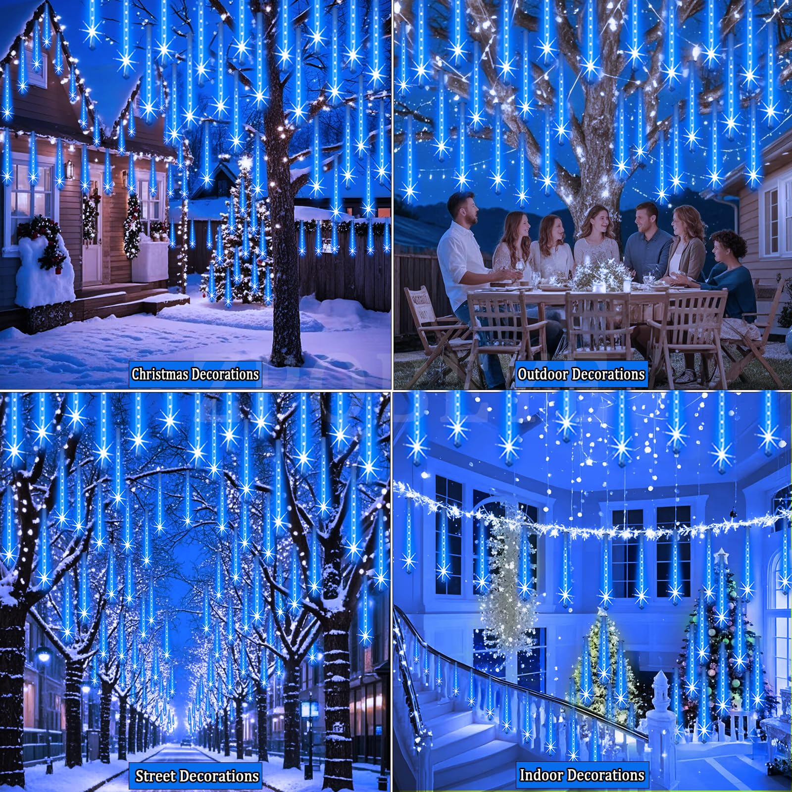 Zpqbeye Christmas Lights Outdoor Meteor Shower Lights 24-Tube 576Leds Snow Falling Rain Cascading Icicle Light For Xmas Tree Chr