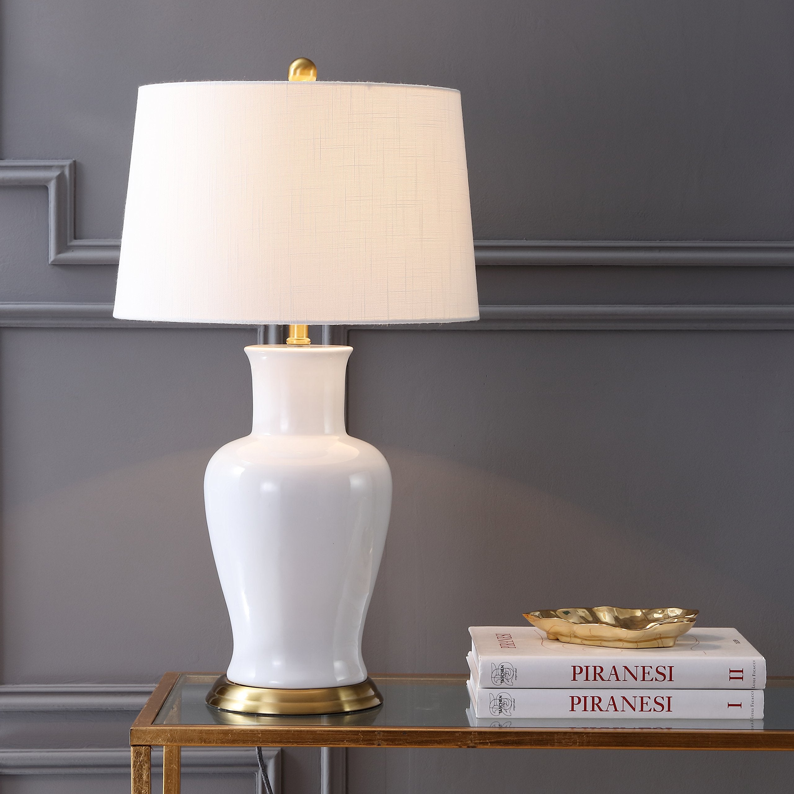 JONATHAN Y Ceramic LED Table Lamp, 29in Traditional Transitional Design, White/Gold, Model JYL4026A
