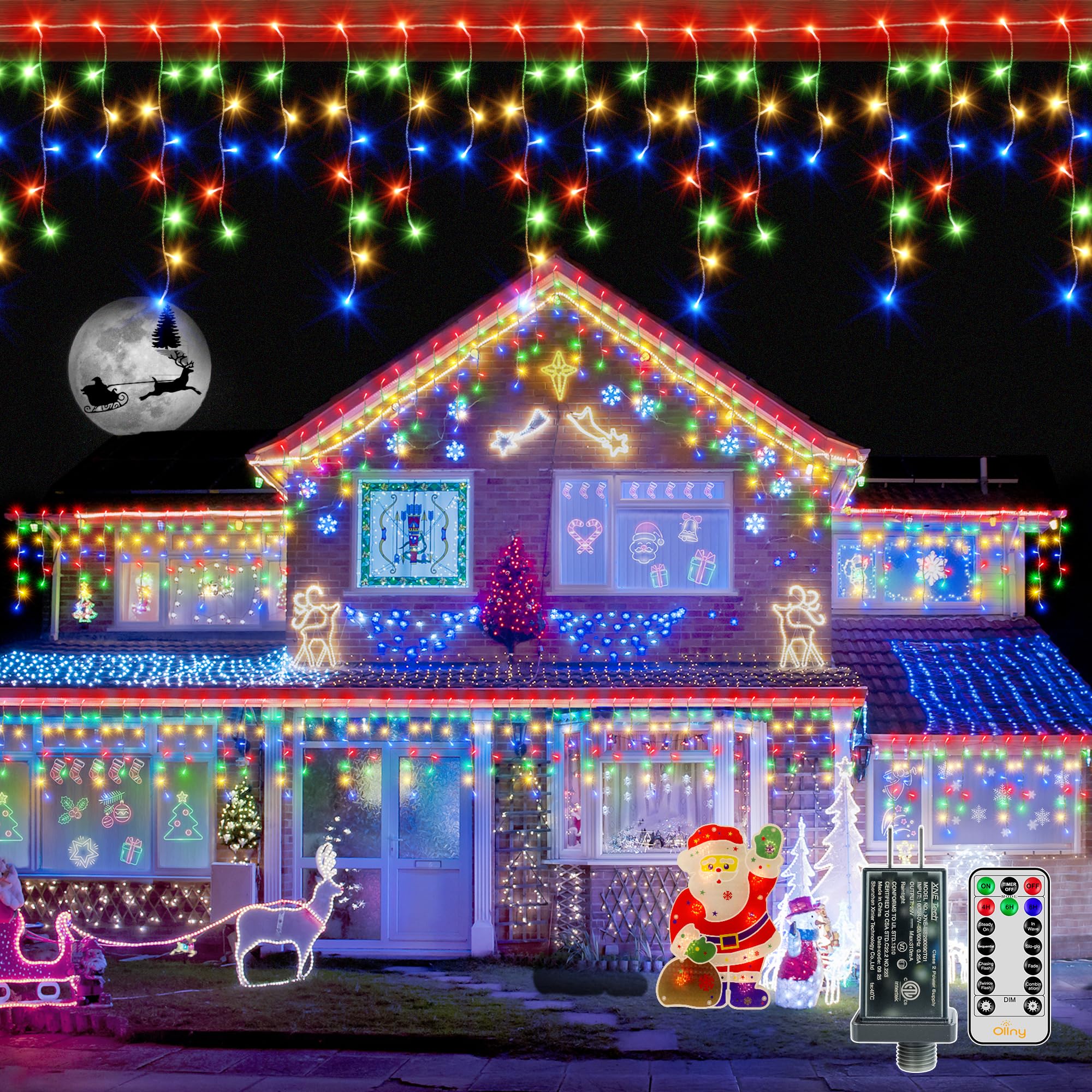 Ollny Icicle Lights for Outside 720LED 60FT, Multicolor Christmas Lights with Remote 8 Modes Dimmable, Waterproof Connectable Ti