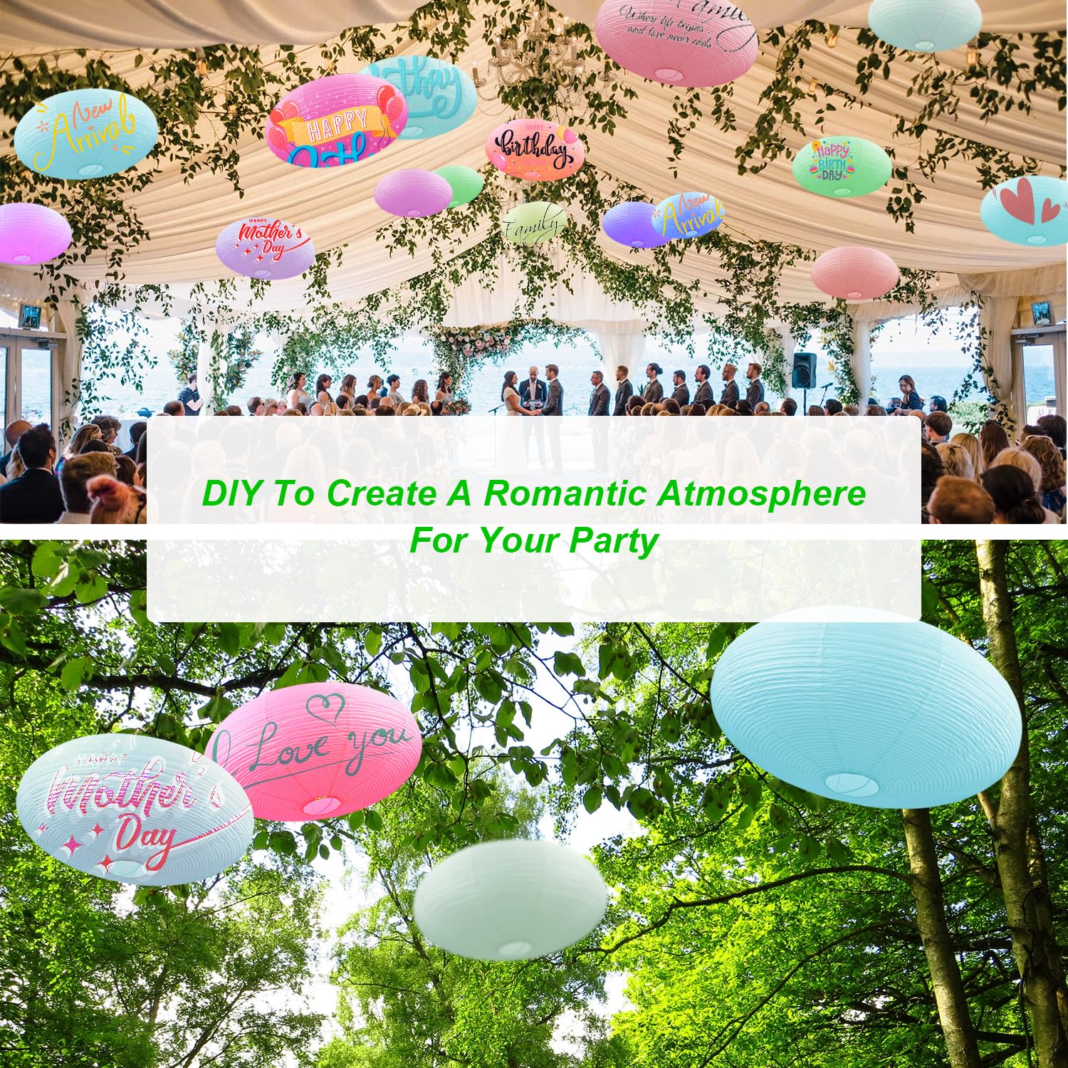 White Oval Paper Lanterns-16.54'' Large Hanging Paper Lantern Lamp, Chinese/Japanese Paper Pendant Lampshade For Party Decoratio