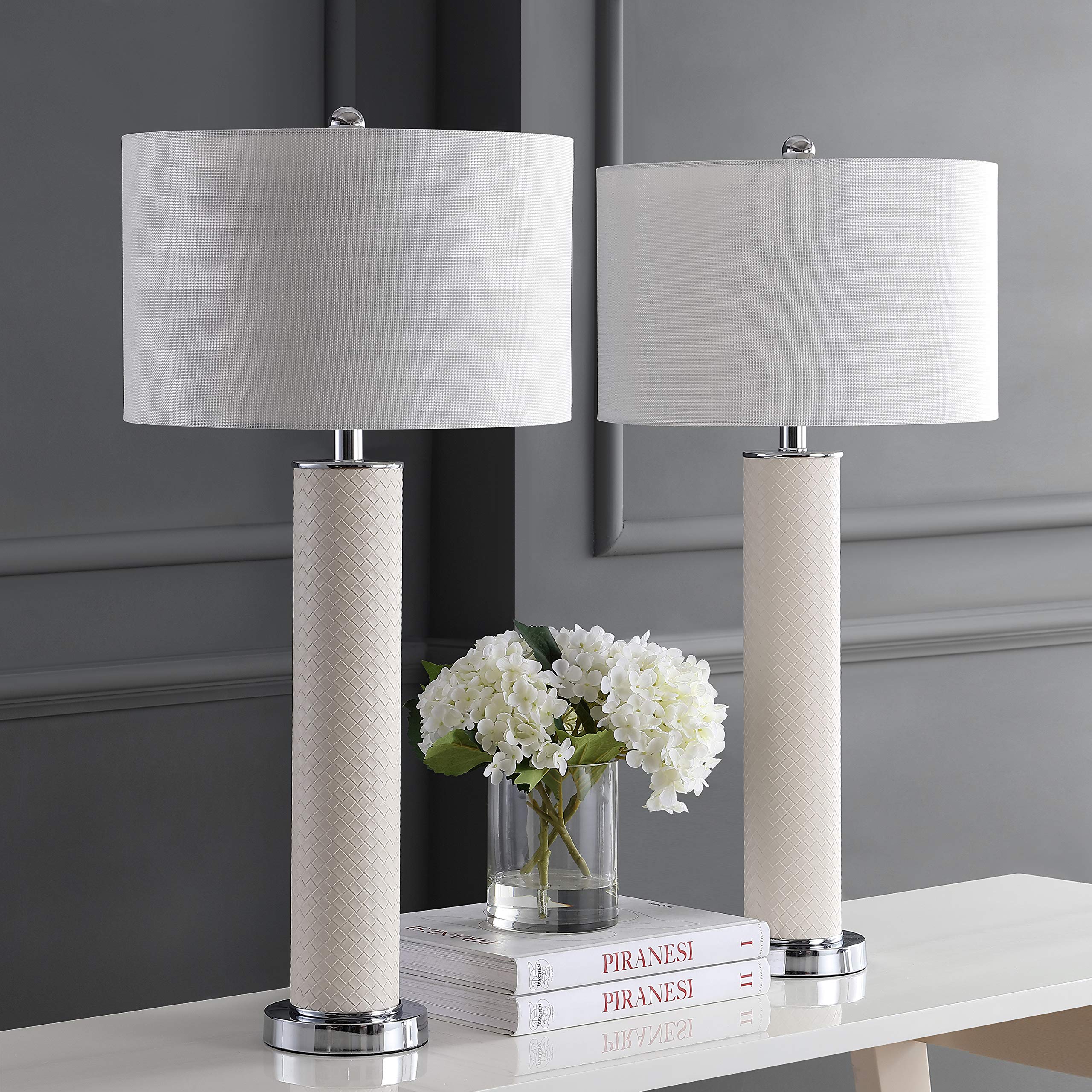 SAFAVIEH Table Lamp Set of 2, Modern Contemporary, Cream Woven, 32-inch, LED Bulbs Included, Model LIT4404L-SET2