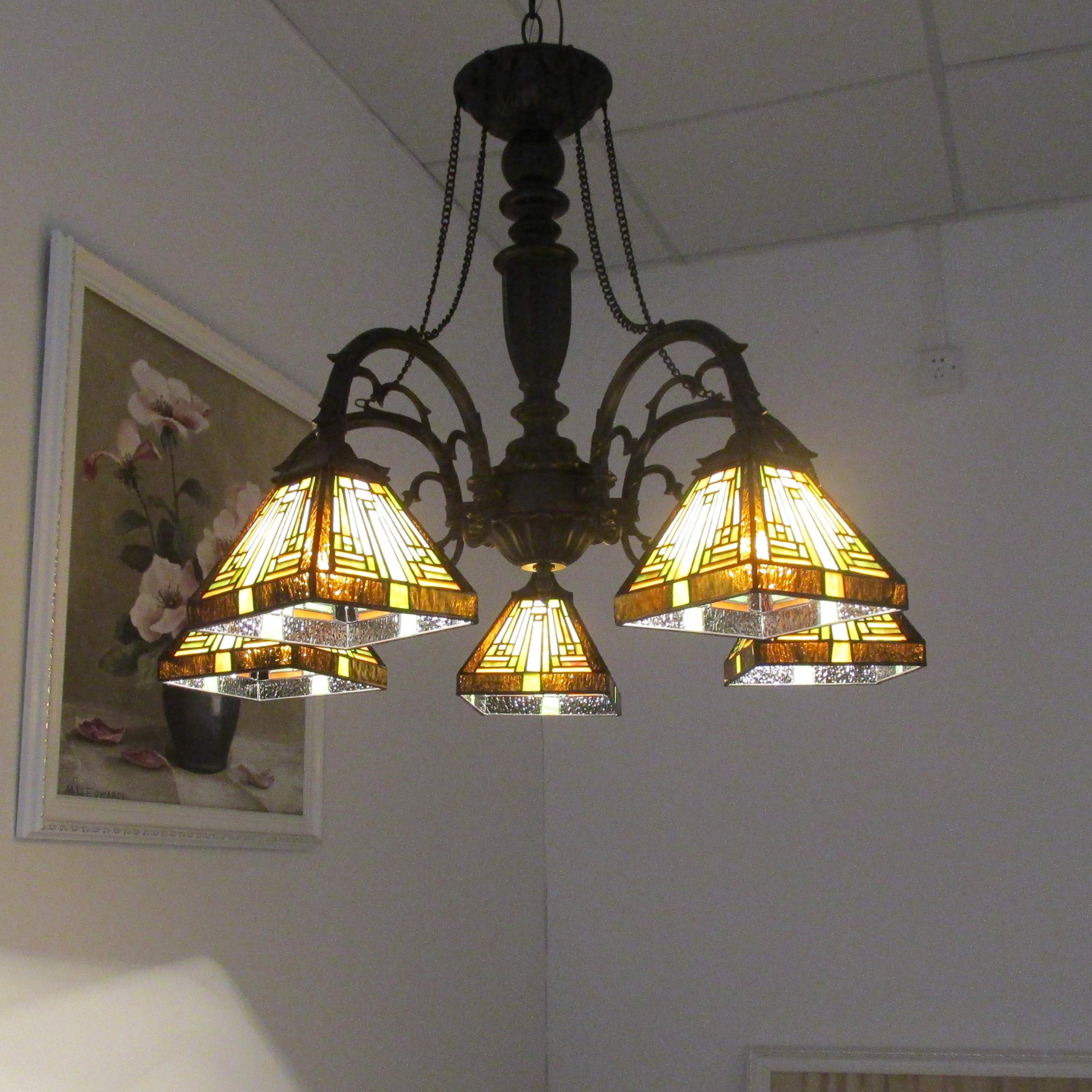 Chloe Lighting Innes Tiffany-Style Chandelier, 5 Light, 27in Wide, Stained Glass, Model CH33359MR27-DC5