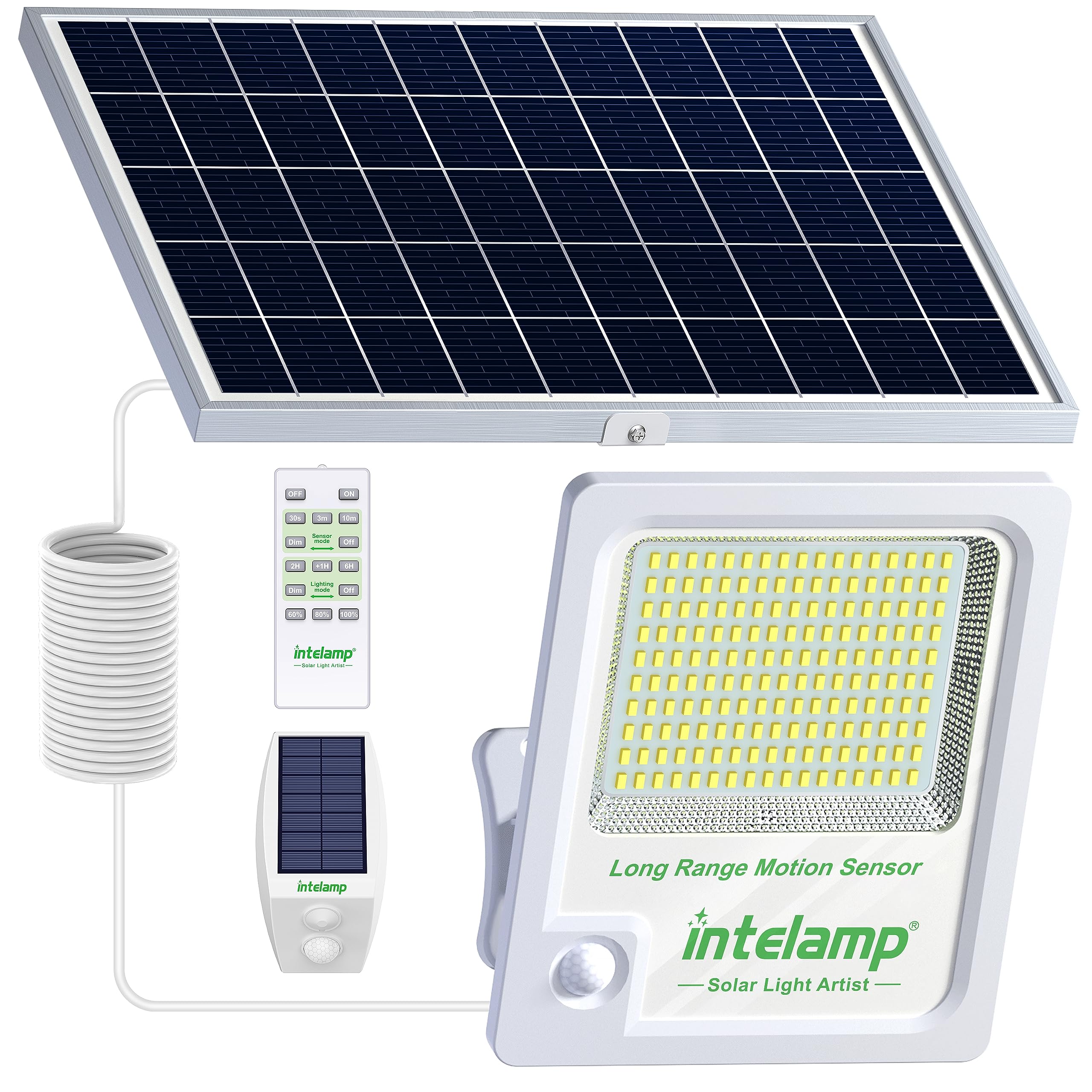 intelamp Solar Flood Lights Outdoor Waterproof, Linkable 12000mAh 3000LM Motion Sensor Floodlight with Remote Control Sensor Cas
