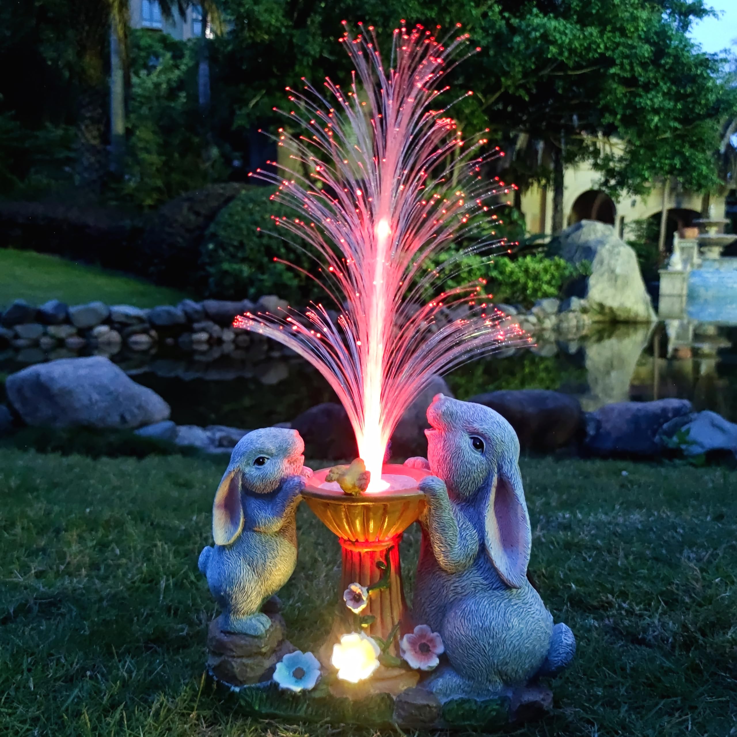 Rctticuu Solar Rabbit Garden Statues Outdoor Decor With Led Lights  Resin Rabbits Figurine Lights Decorations Colour Changing Fiber Optical Light  Outside Lawn Decor For Yard  Unique Housewarming Gift