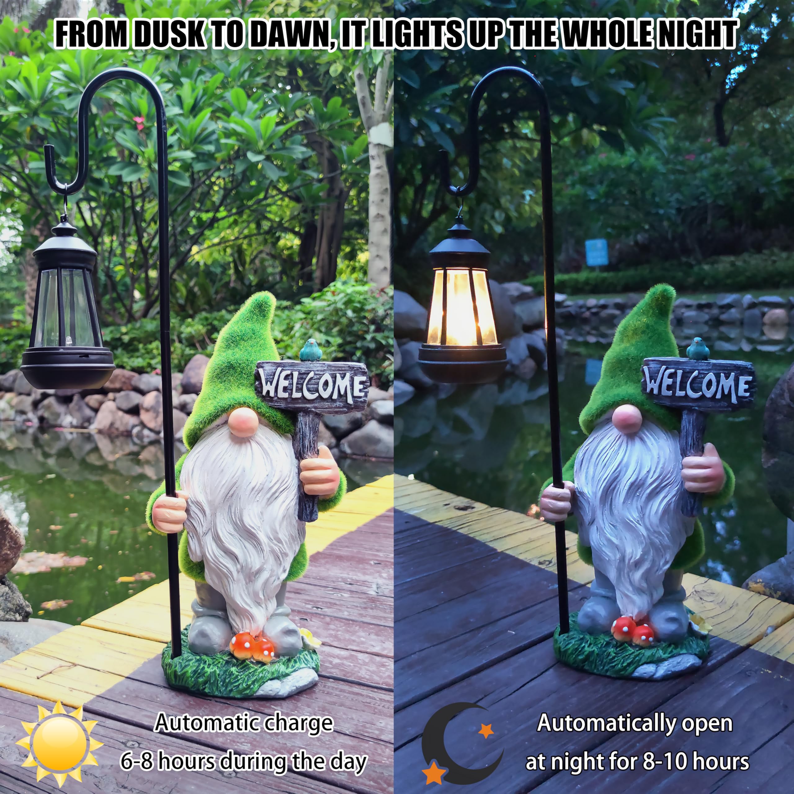 Joybee Garden Statues Gnomes With Solar Lantern Outdoor Decor-Gnomes Solar Figurines Lights Decorations For Patio Yard Lawn Orna