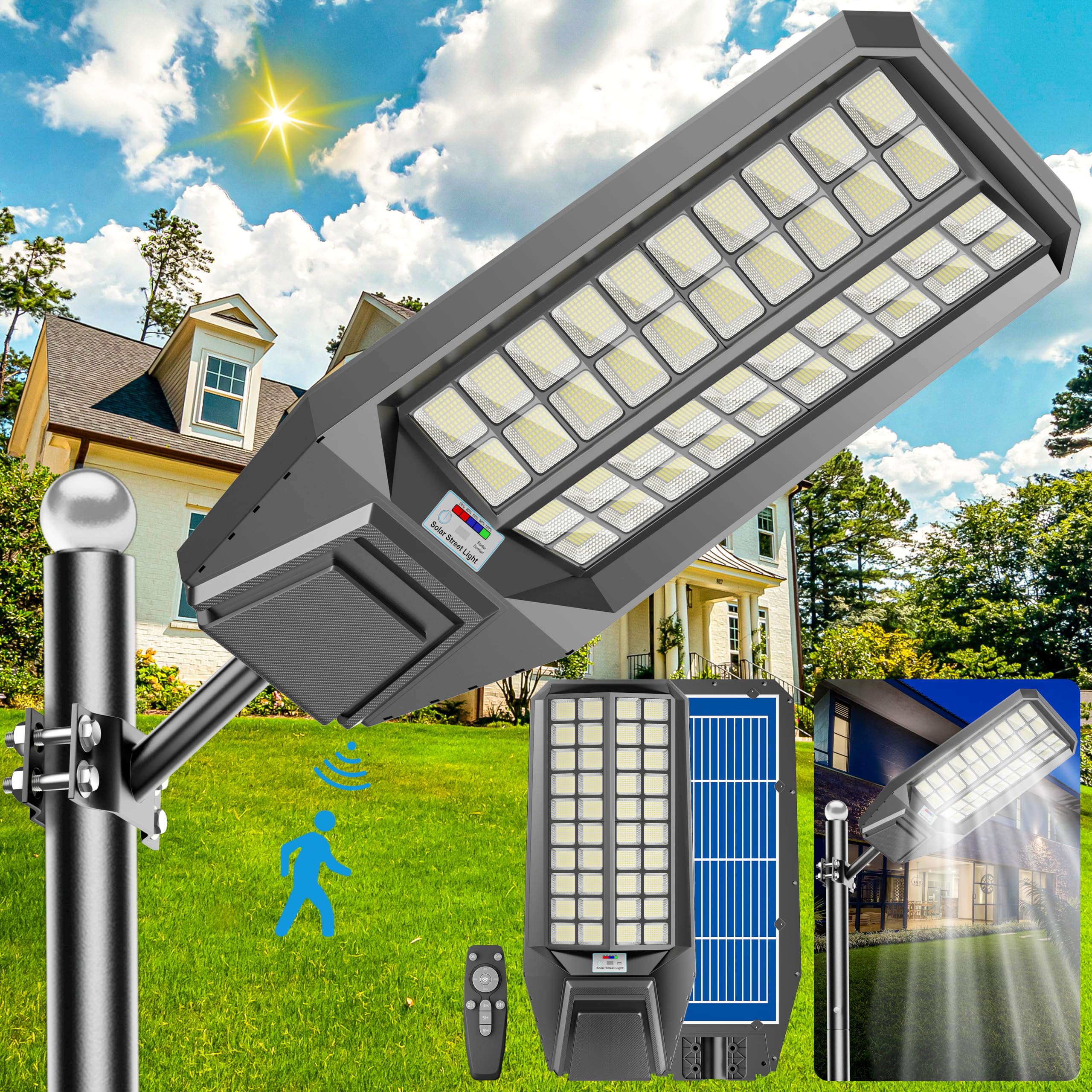 Jadisi 4000W Solar Street Light - 300000 Lumens, Dusk-To-Dawn, Waterproof, Ideal For Commercial & Outdoor Parking Lots - Energy-Efficient Solar-Powered, 3-Year Warranty