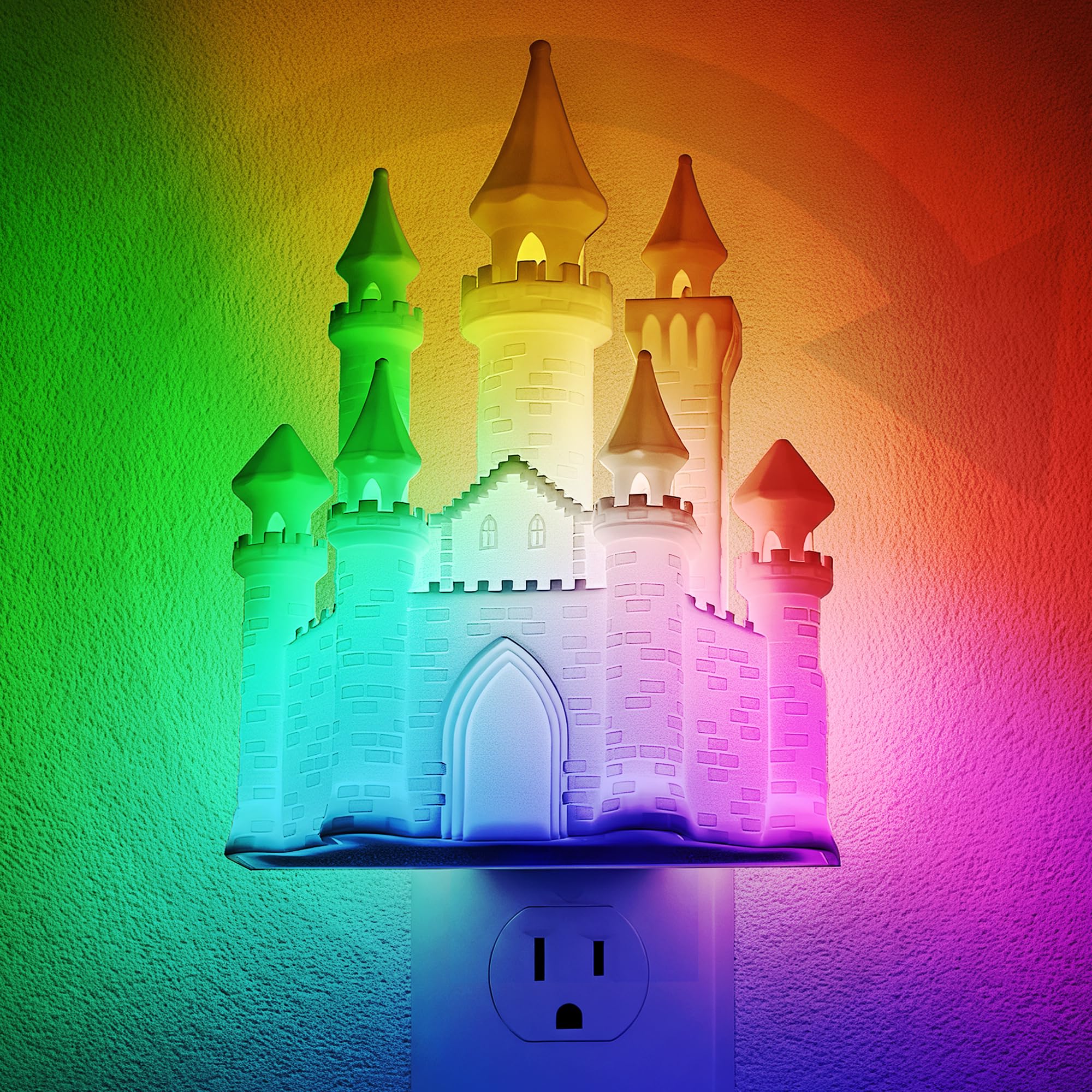 JandCase Night Lights Plug into Wall,3D Printed Castle RGB Night Light,10-Color Change Night Light,Dimmable Nightlights with Dus