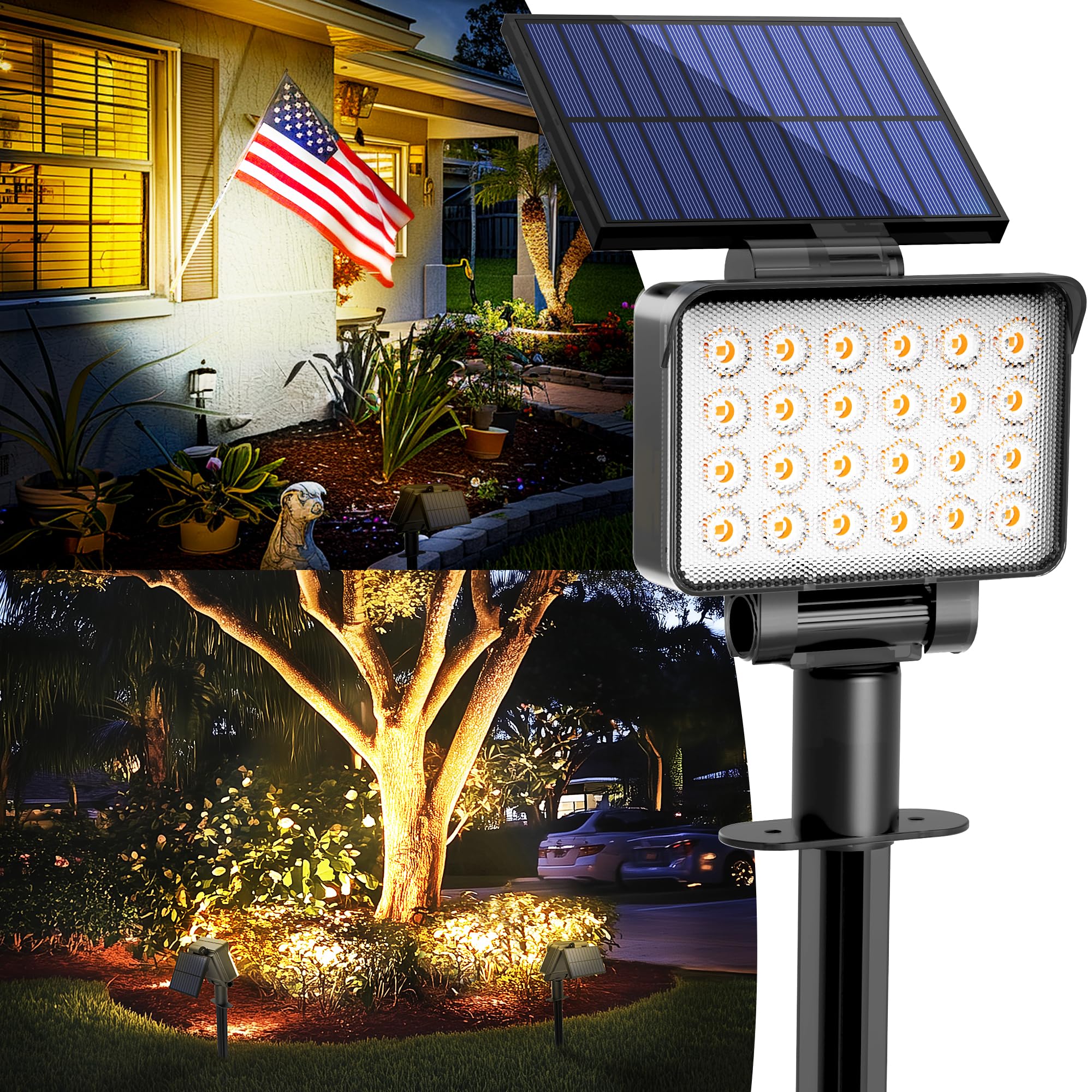 AUDERWIN Solar Spot Lights Outdoor Waterproof for Flag, Tree, House, Garden, Yard, Landscape Spotlights for Accent Uplighting Ha