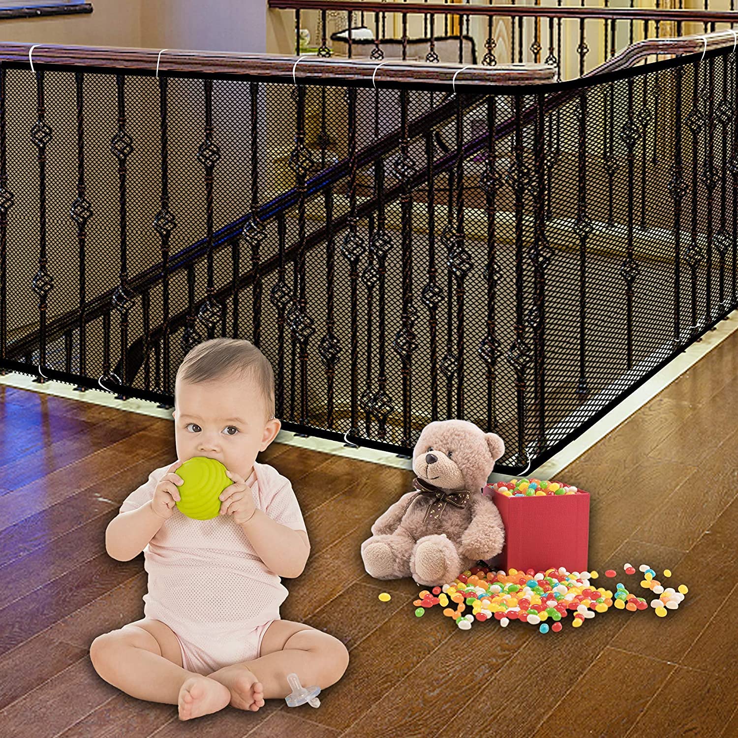 Jiftok Ewaves Stairway Net - Baby Safety Rail - 180 Inch X 32 Inch - Banister Stair Net For Child, Small Pet,Toy- Indoor  Outdoo