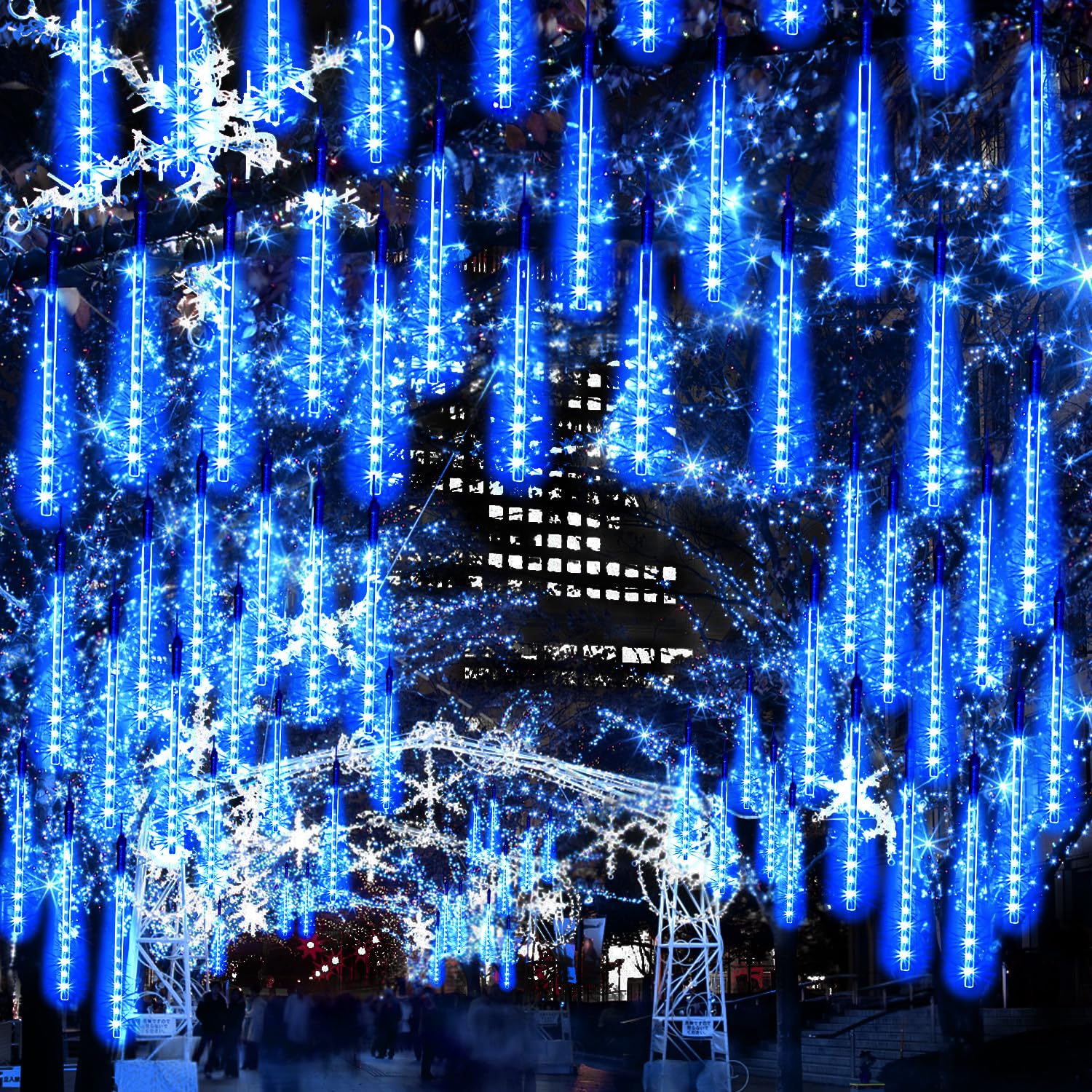 Jjgoo ?4 Pack? Christmas Lights Meteor Shower Rain Lights 20Inch  Totally 40 Tube 1440 Leds Icicle Light Outdoor Raindrop Light For Xmas Halloween Wedding Party Tree Holiday Decoration  Blue