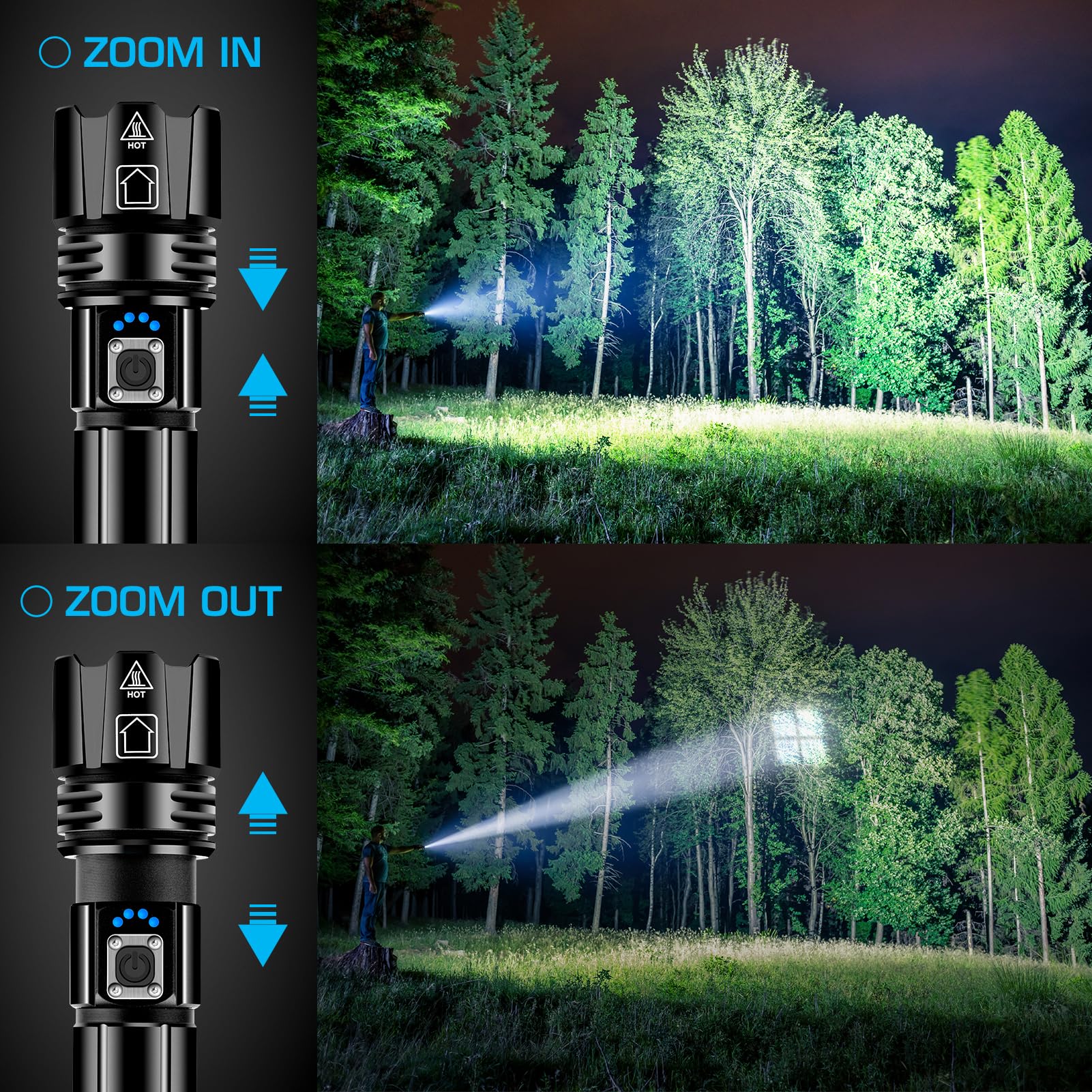 Ankra Rechargeable Led Flashlight, High Lumens Xhp70.2, 5 Modes & Zoomable,Waterproof,Usb Output Power Bank,Tactical Flashlight