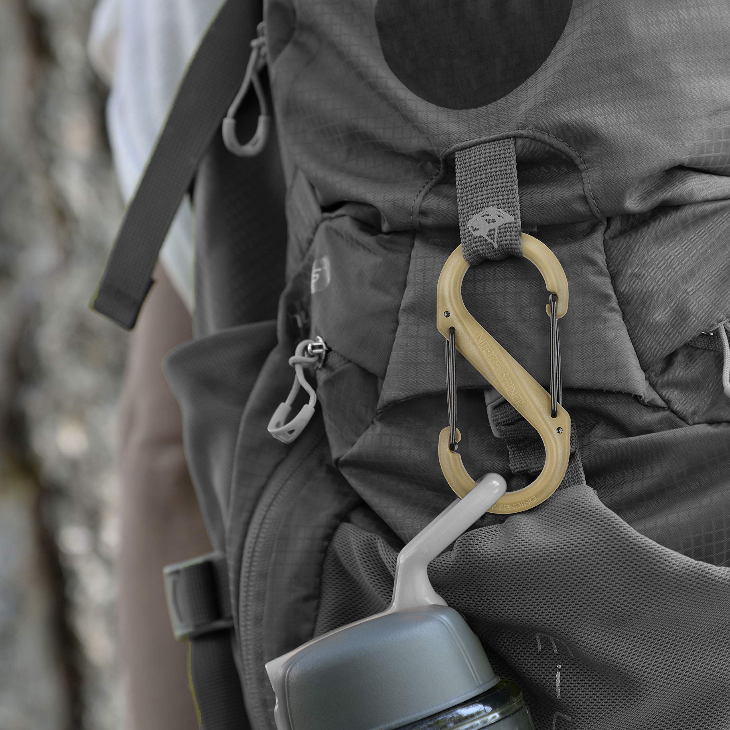 Nite Ize S-Biner Size-4 Dual Carabiner, Glass-Filled Nylon Plastic, Coyote Color, Model SBP4-03-28BG