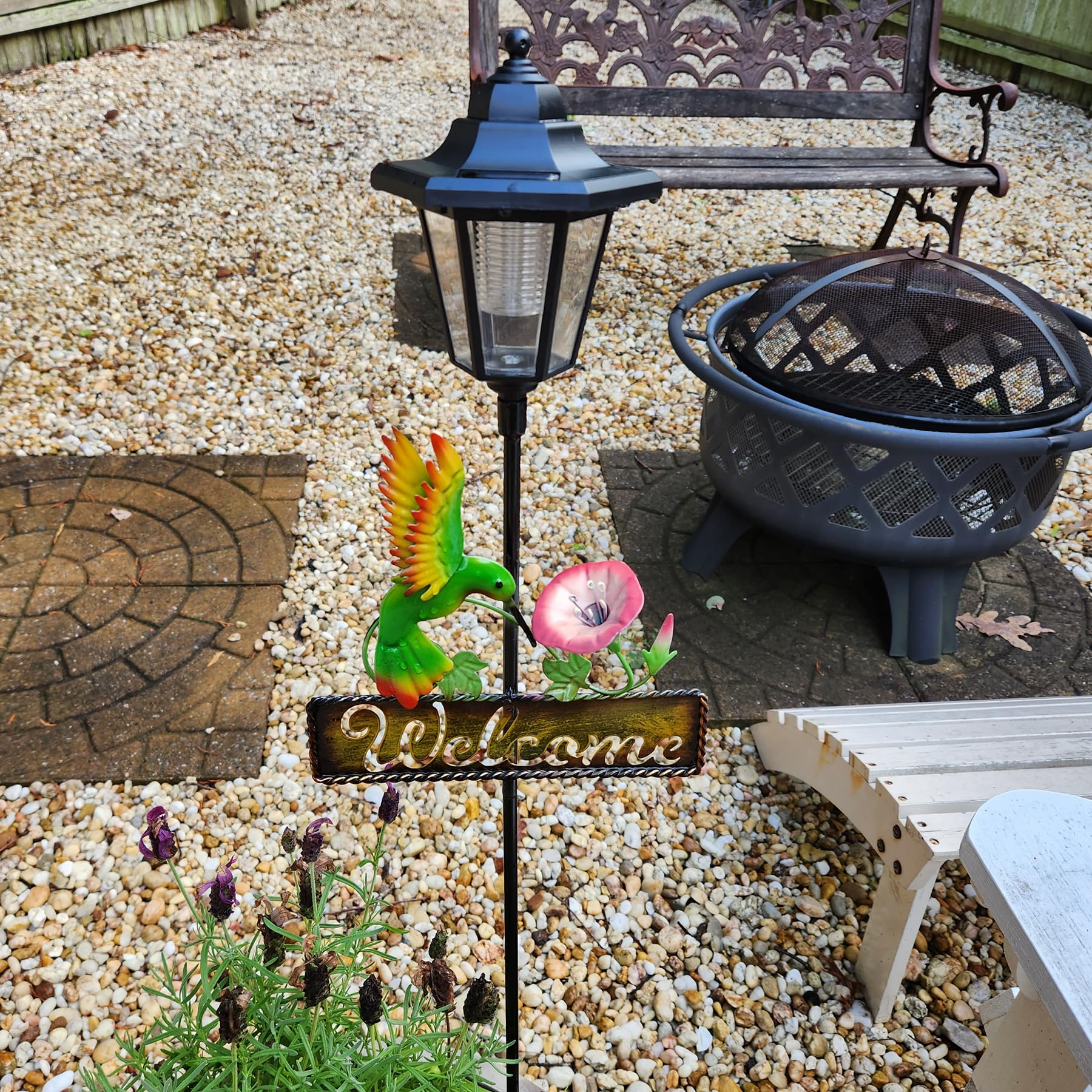 Crosslight Solar Led Hummingbird Welcome Sign - Weatherproof Garden Stake Light For Outdoor Decoration - Decor For Yard, Lawn, P