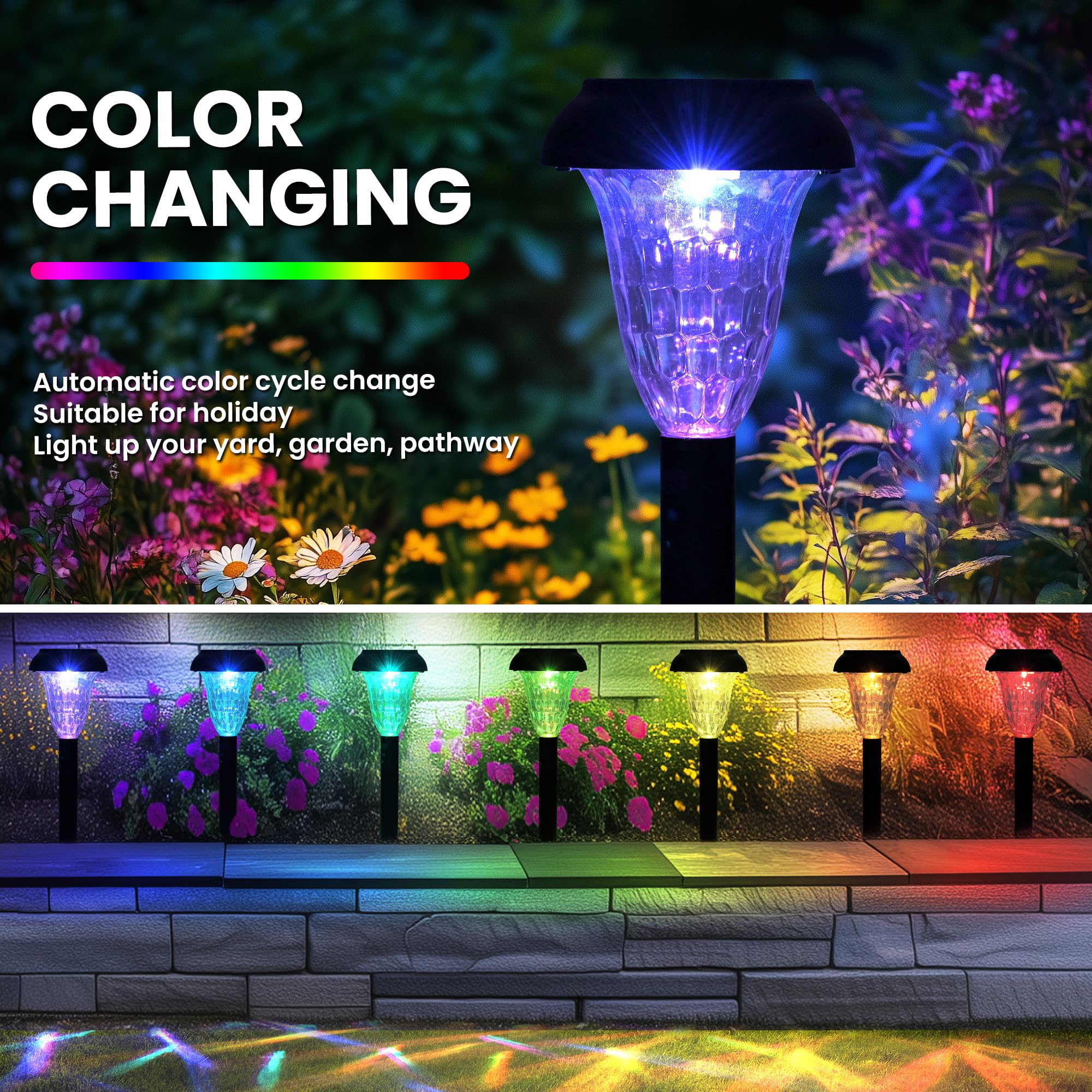 TISEJOY Garden Decor Solar Lights Outdoor Waterproof Outdoor Decor Solar Pathway Lights Color Changing Light for Patio Driveway