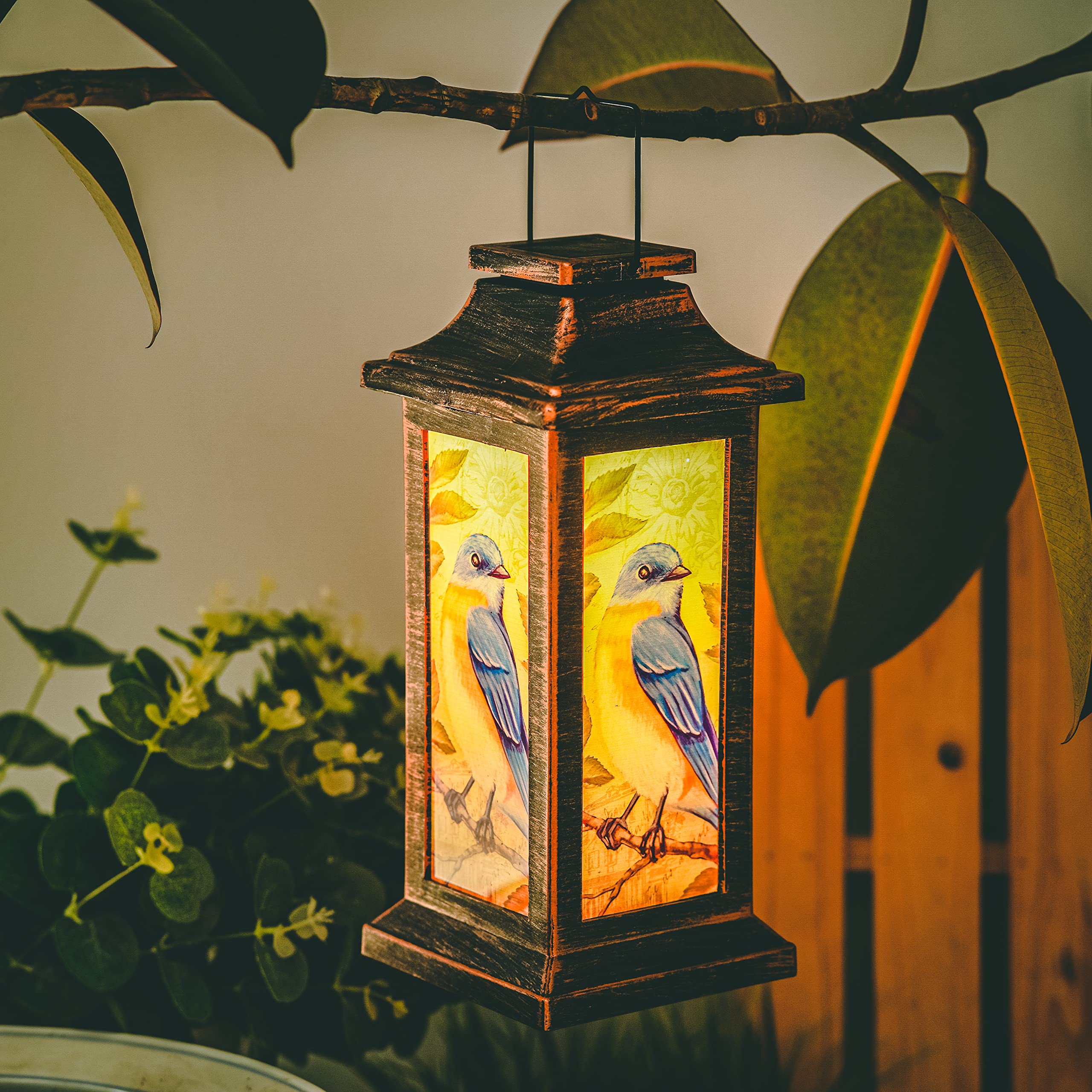 Dusvally Outdoor Solar Lantern - Waterproof Decorative Lamp, Blue Bird, 10&quot; H For Garden