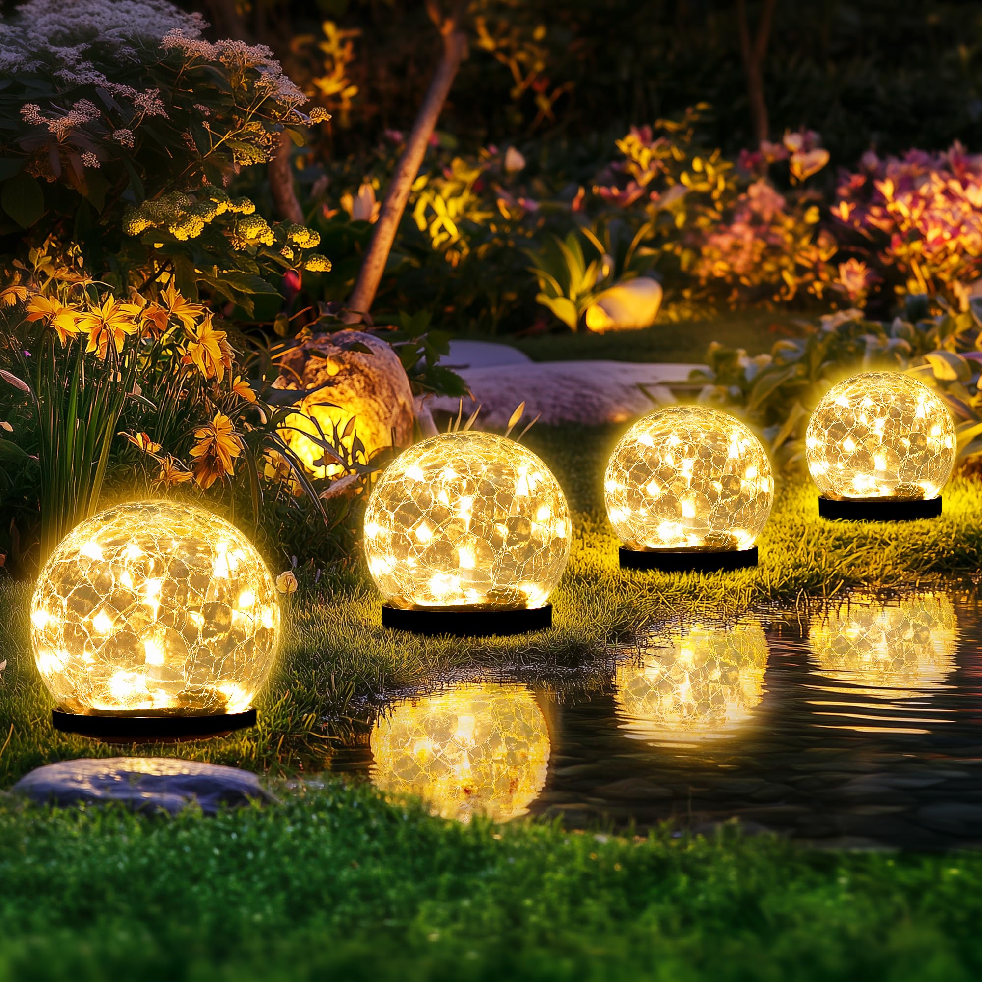 PATIOPIA Solar Globe Lights Outdoor, Waterproof  ed Glass Ball, Warm White, 4 Pack, Model 9318