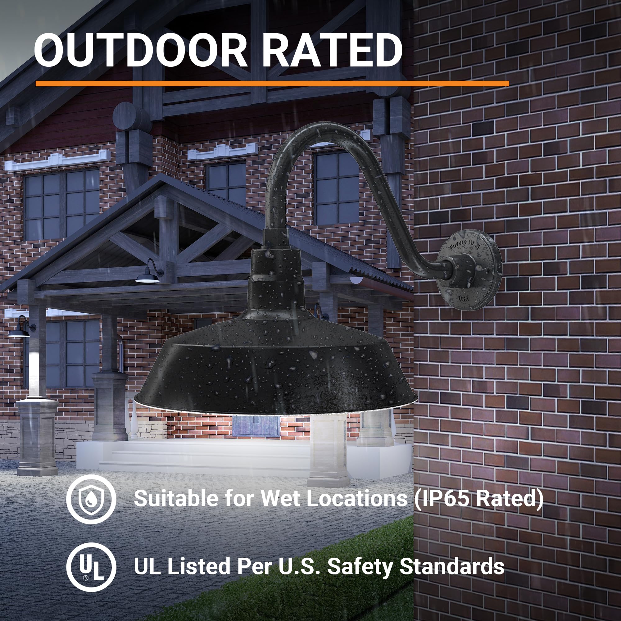HTM LIGHTING SOLUTIONS Gooseneck Barn Light Fixture 14in Satin Black 14.5in Extension Arm UL Listed A19 LED Bulb Model SBL14-BK-SGN15