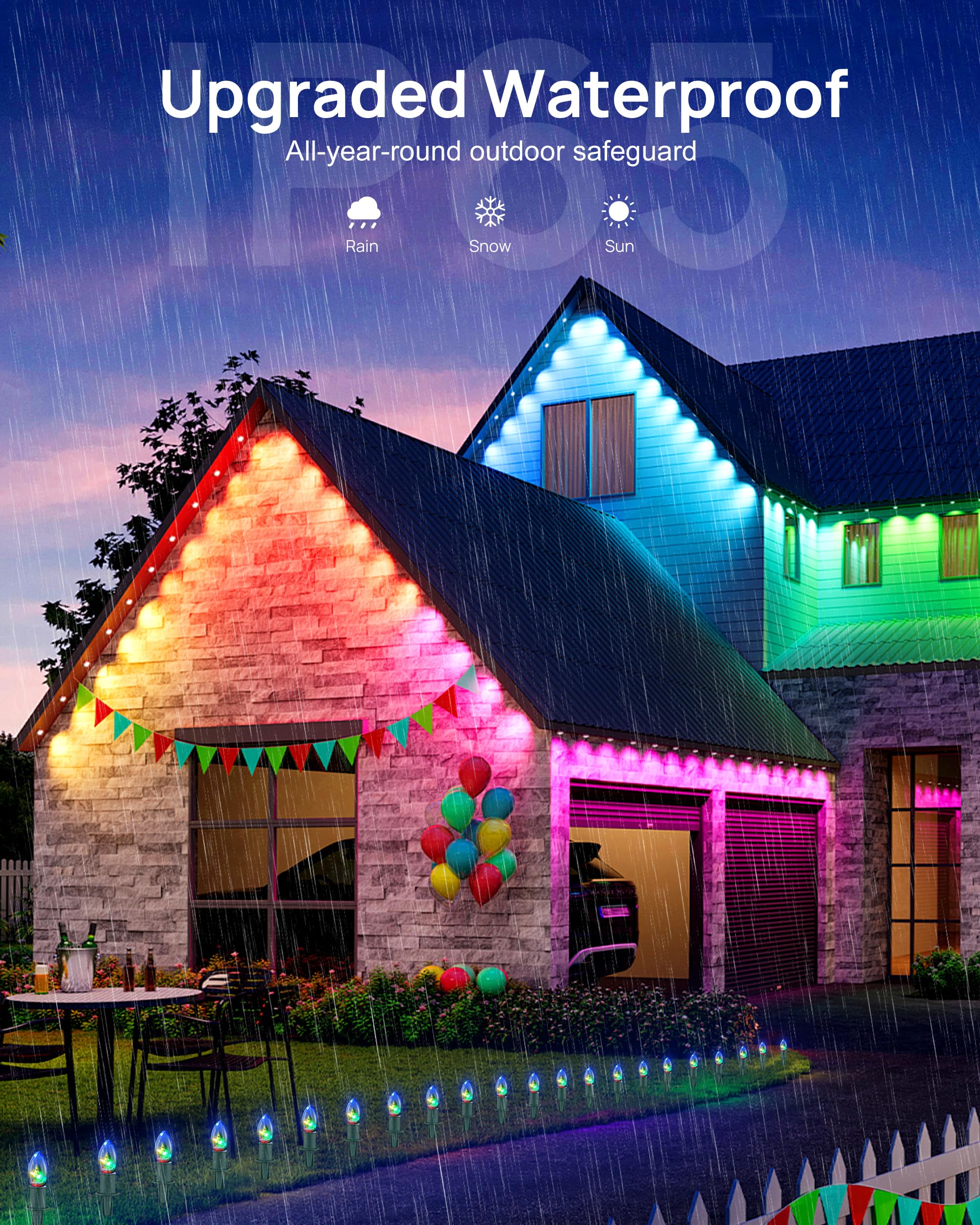 VCOKEN Outdoor Lights, 111ft Smart LED Eaves Lights, IP65 Waterproof, Red, Model AED36H-2401500VLSO8