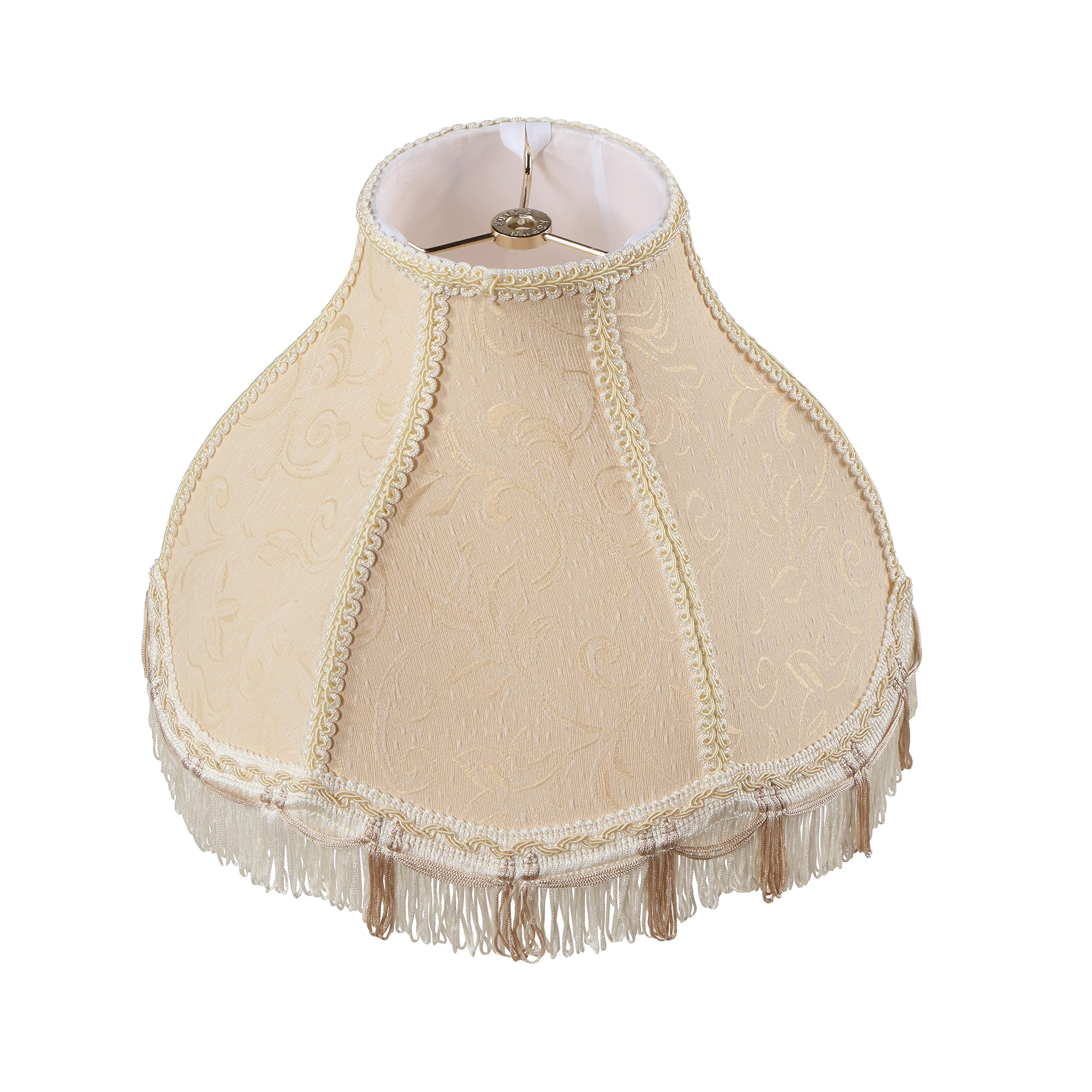 Aspen Creative 30332, Handsewn Scallop Dome Traditional Spider Fringe Lamp Shade/Wheat Jacquard Textured Fabric, 5&quot; Top X 13&quot; Bottom X 9-1/2&quot; Slant
