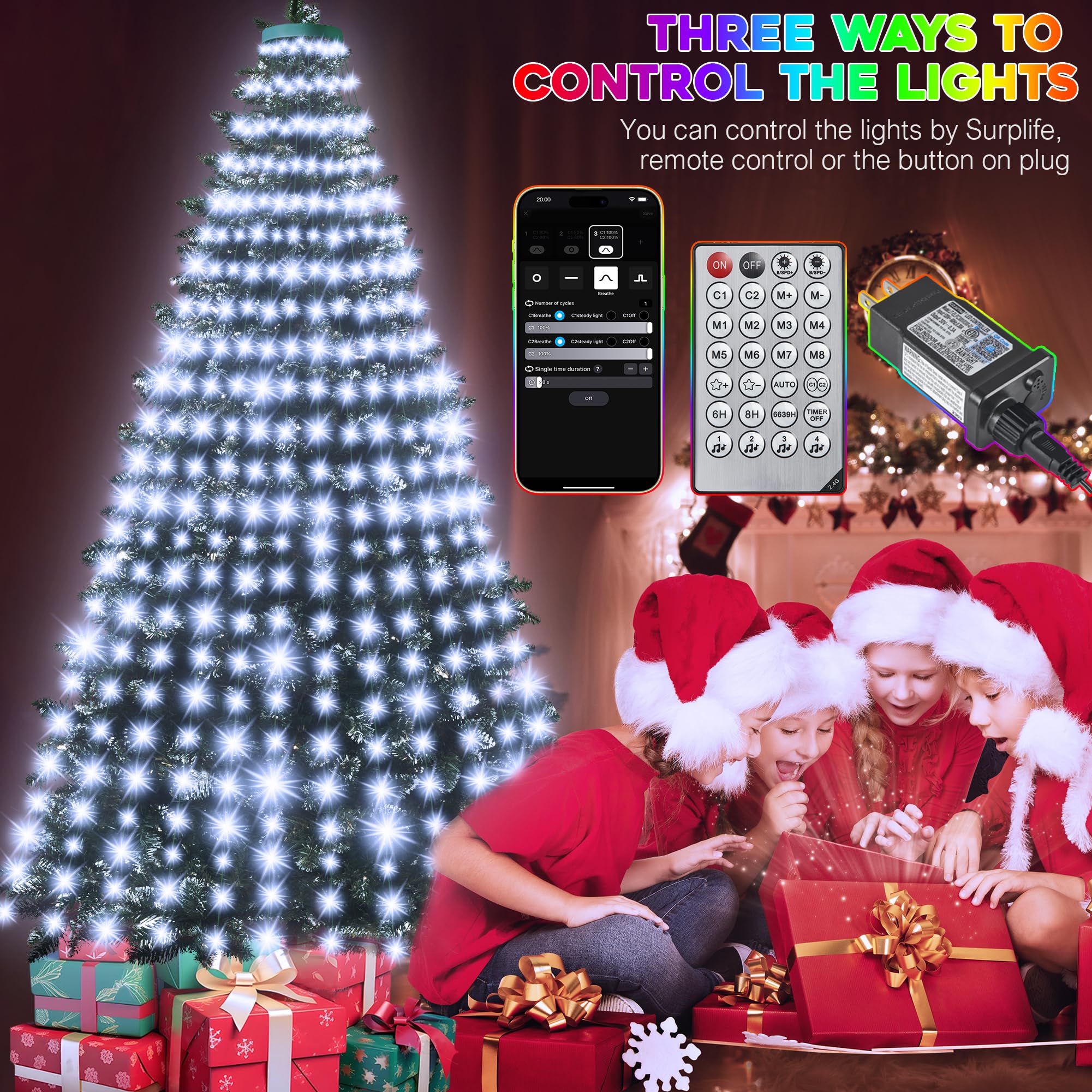 30+ Modes Ring Christmas Tree Lights Indoor Outdoor - 10Ft X 12 Lines 432 Led Easy App Control Color Changing Timer Remote Waterproof For 7.5 8 9 10 11 Ft Xmas Trees (Cool White To Multicolor)