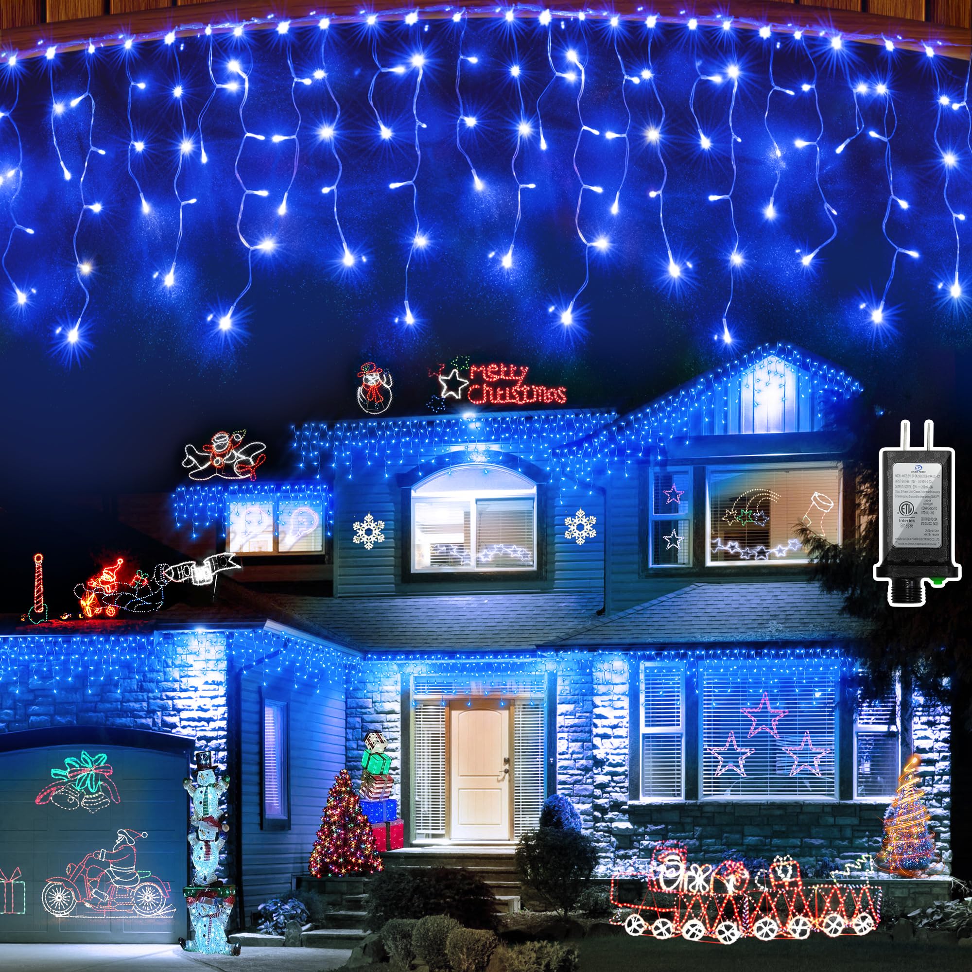 XIKENGSHQ 1296 LED Outdoor Christmas Lights, 131FT with 288 Drops, IP44 Waterproof, 8 Modes, Blue