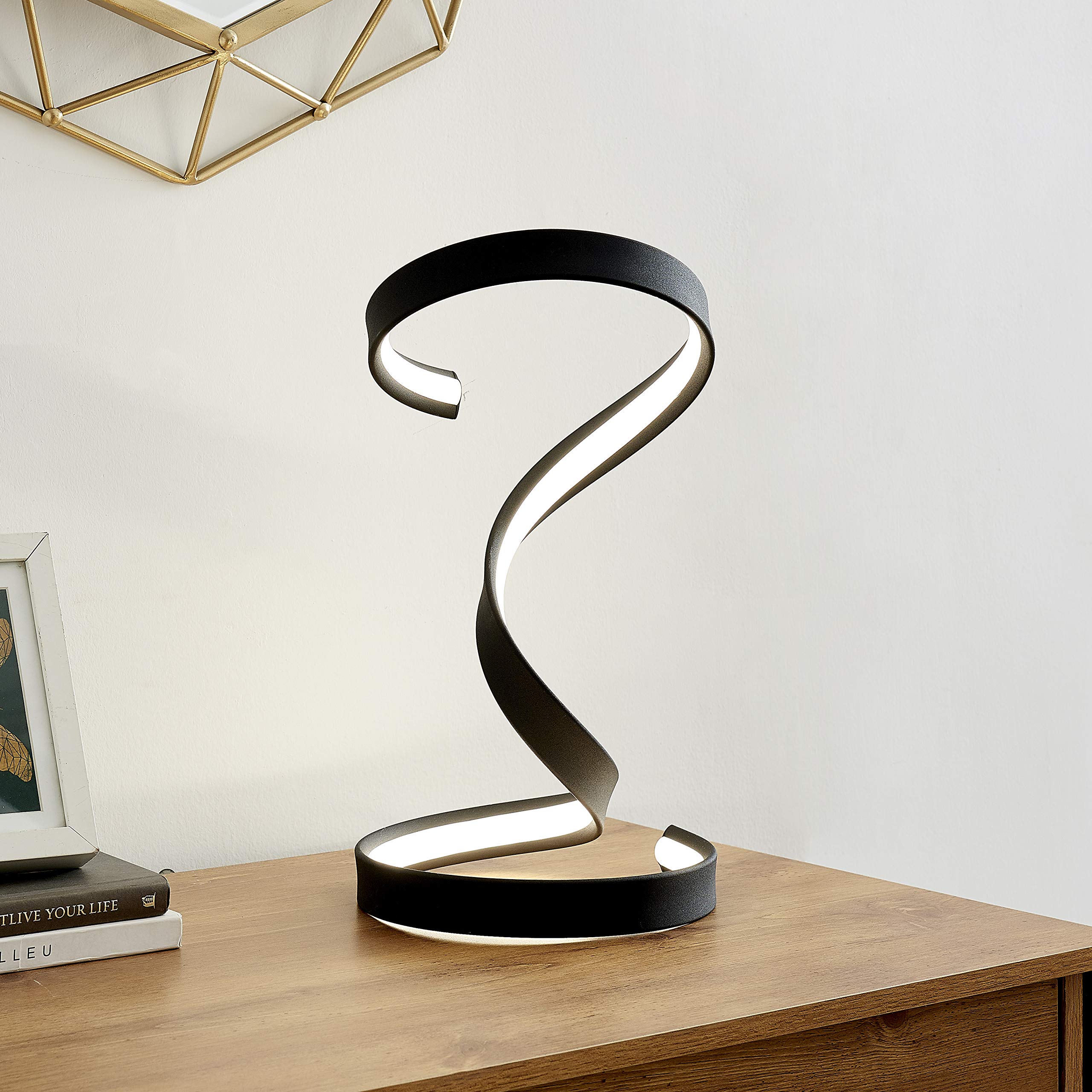 Finesse Decor LED Table Lamp Dimmable Curved Design, Black, Model TL-001-B, Metal Aluminum and Silicone