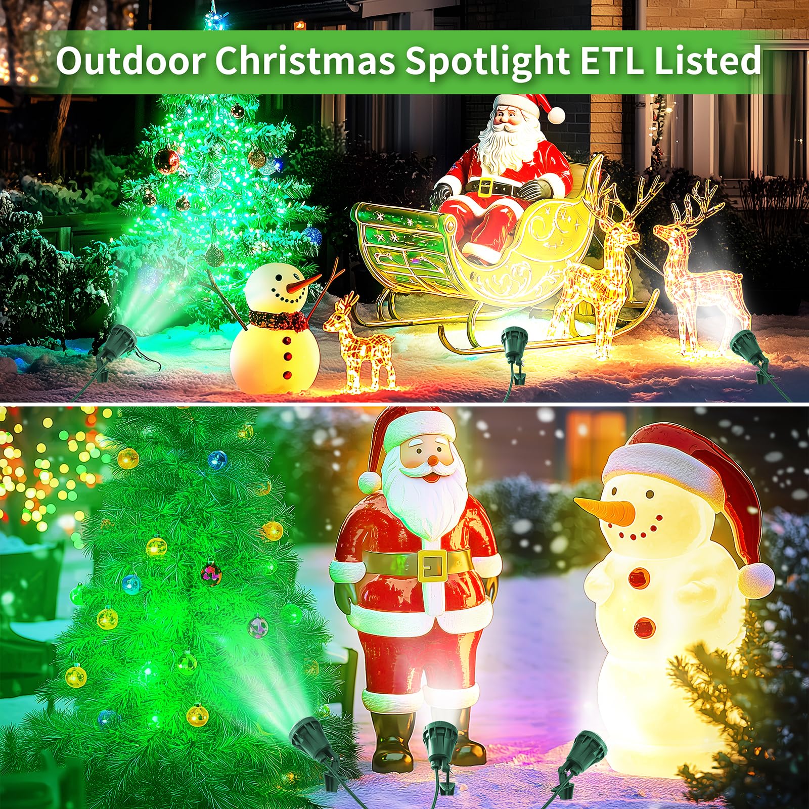 Led Christmas Spotlight Outdoor Plug In, 800Lm Waterproof Flood Lights With 5 Extra Lenses (Red Green Blue Purple Orange), 5000K