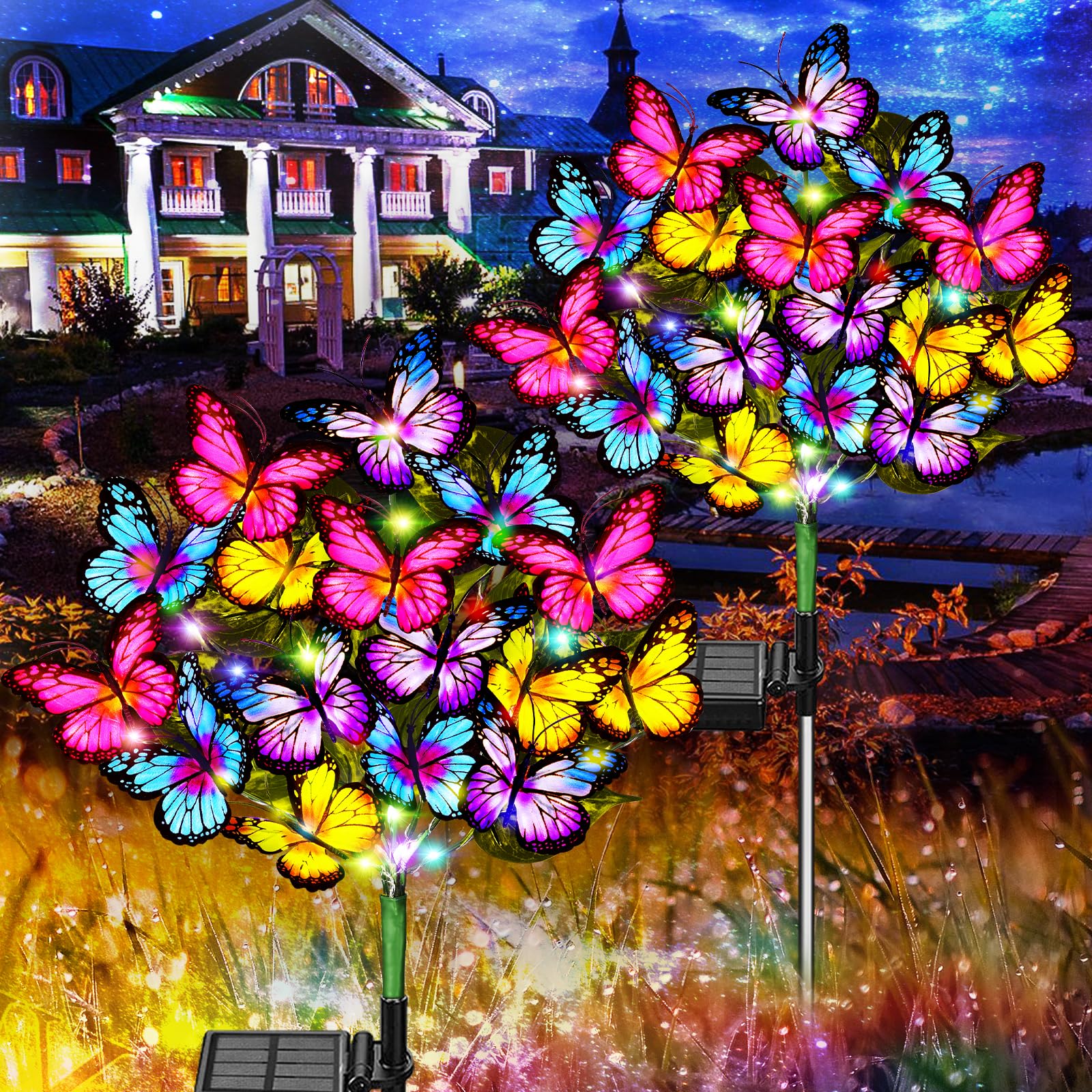 Weitexs Solar Garden Lights Outdoor Waterproof Solar Lights 2 Pack With New Upgraded 72 Led 34 Butterfly Outdoor Solar Lights For Yard Outside Garden Pathway Decor Gifts For Womens MotherS Day