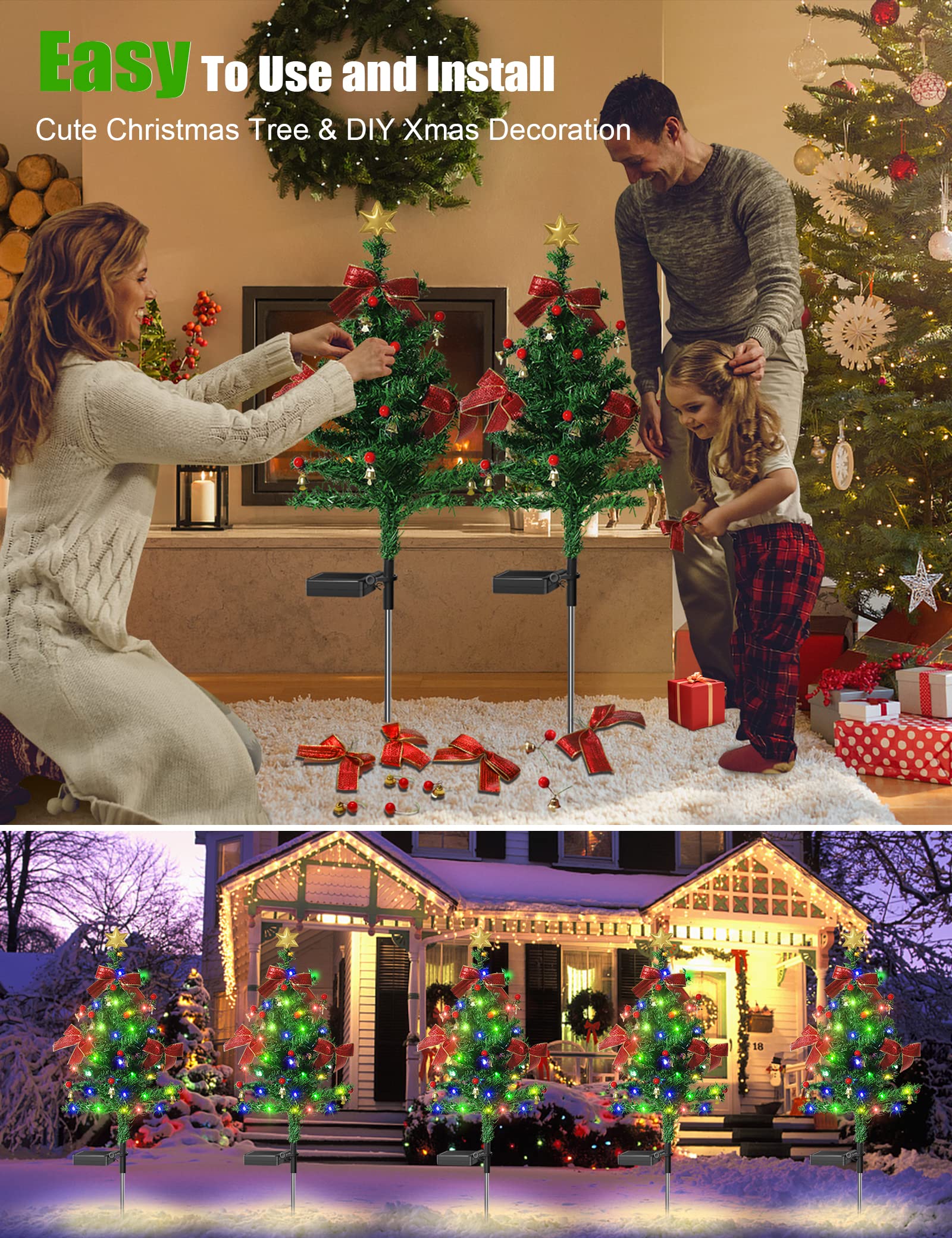 Solar Christmas Decorations Trees Lights Outdoor Waterproof, 40Led-Lights Solar Yard Decorative, Solar Stake Lights Xmas Tree Ga