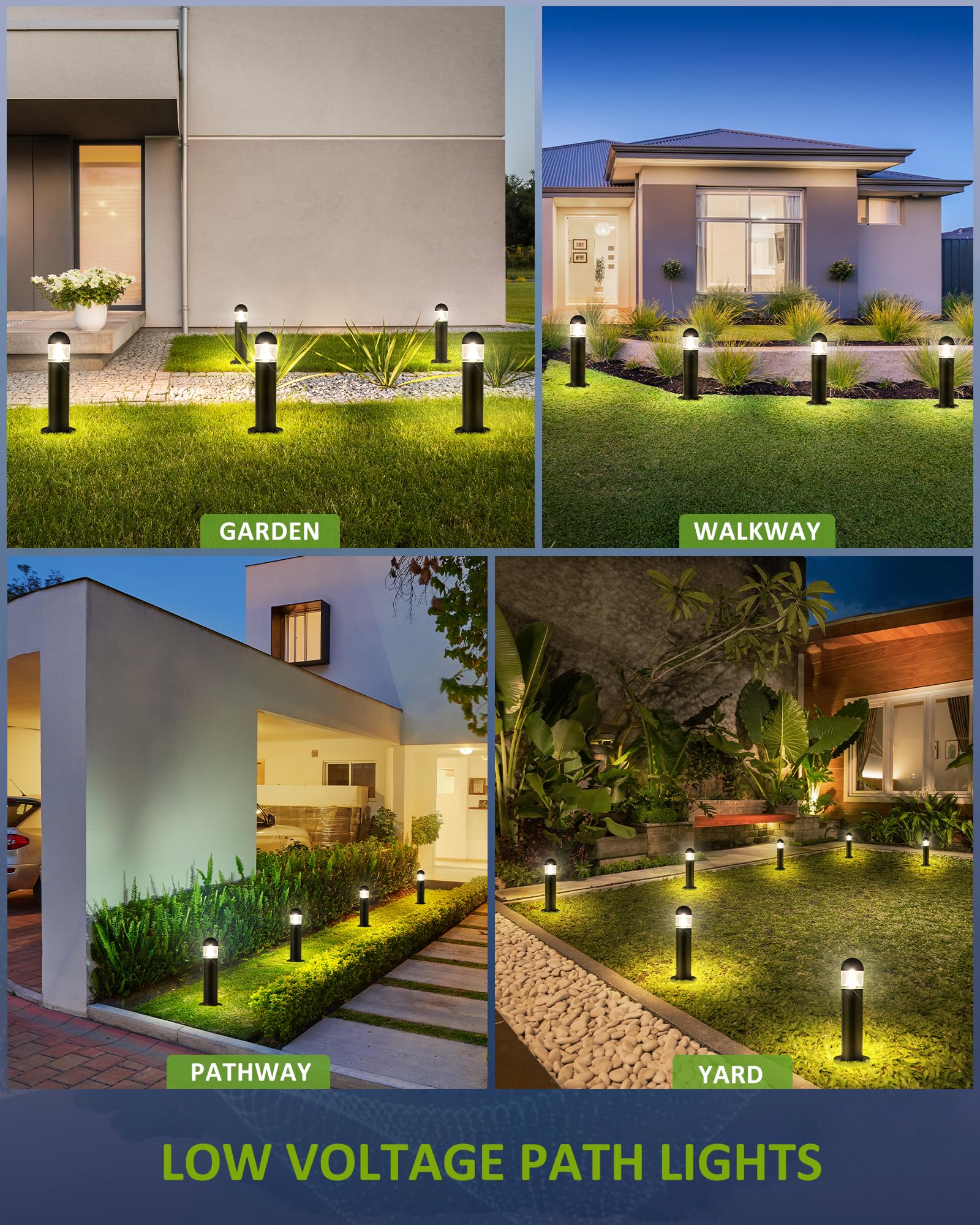 MOON-DE-AGE 2 Pack Low Voltage Landscape Pathway Lights, 12V LED IP67 Waterproof, Warm White Outdoor Driveway Lighting, Classic Black