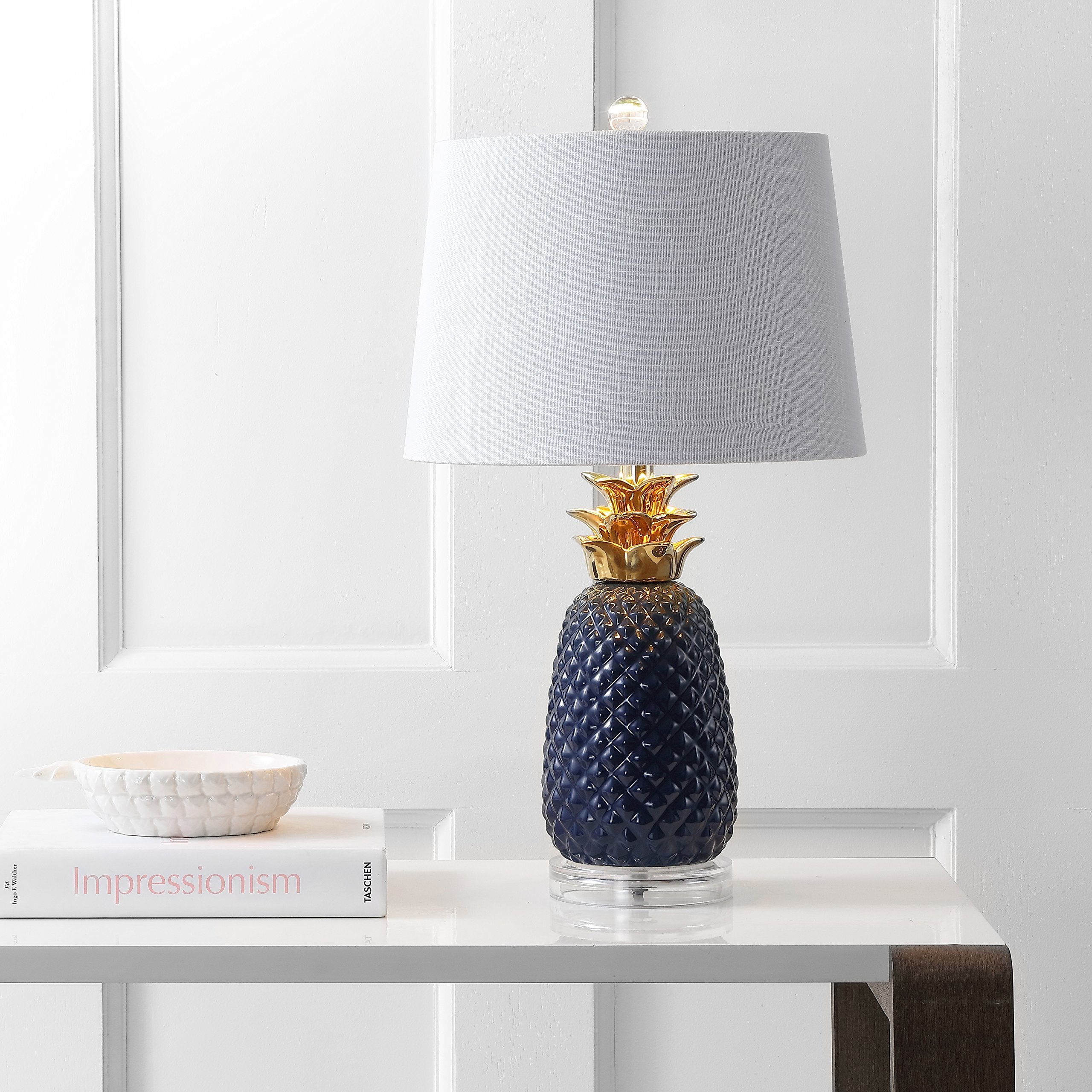 JONATHAN Y Ceramic LED Table Lamp, 23in Pineapple Design, Navy/Gold, Model JYL4019A, Ideal for Bedroom, Living Room, Office