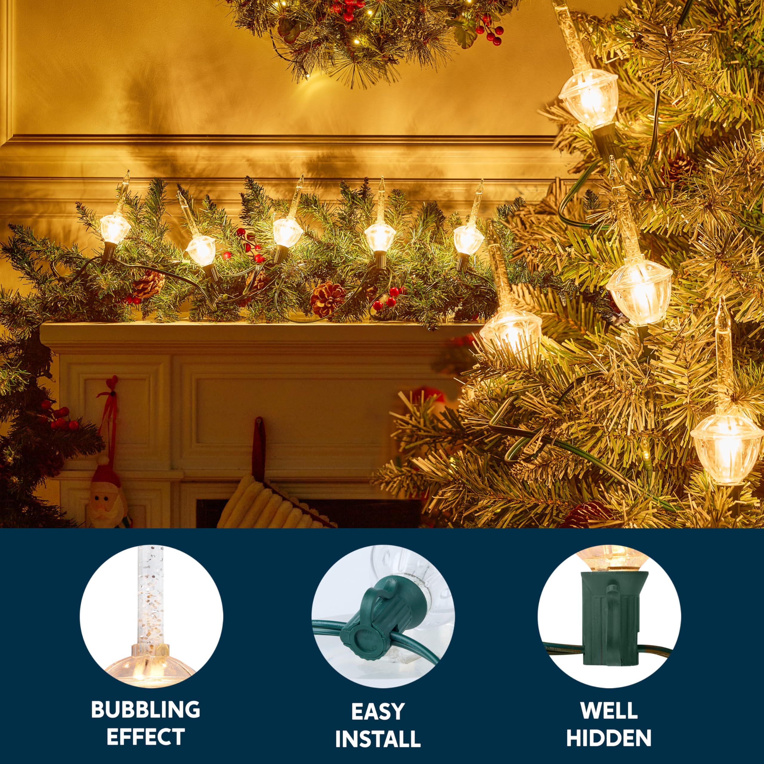 Joiedomi Vintage Christmas Bubble String Lights - 7 Clear Bulbs With Glitters For Holiday Decor