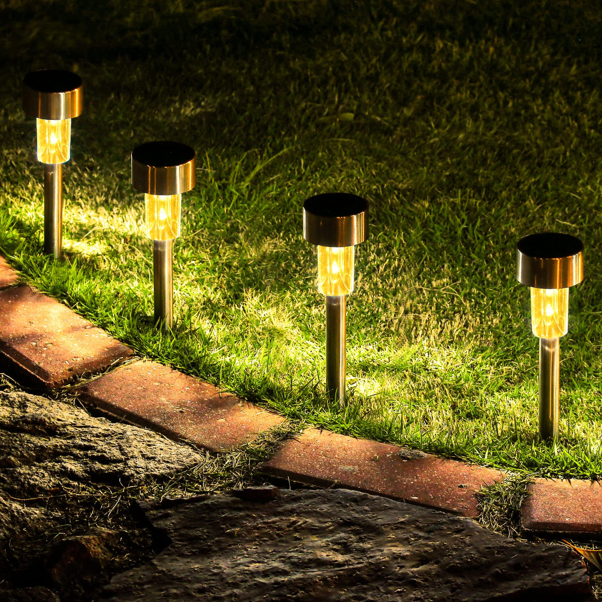 Gigalumi 16 Pack Solar Path Lights Outdoor,Solar Lights Outdoor Waterproof,Stainless Steel Led Landscape Lighting,Solar Garden L