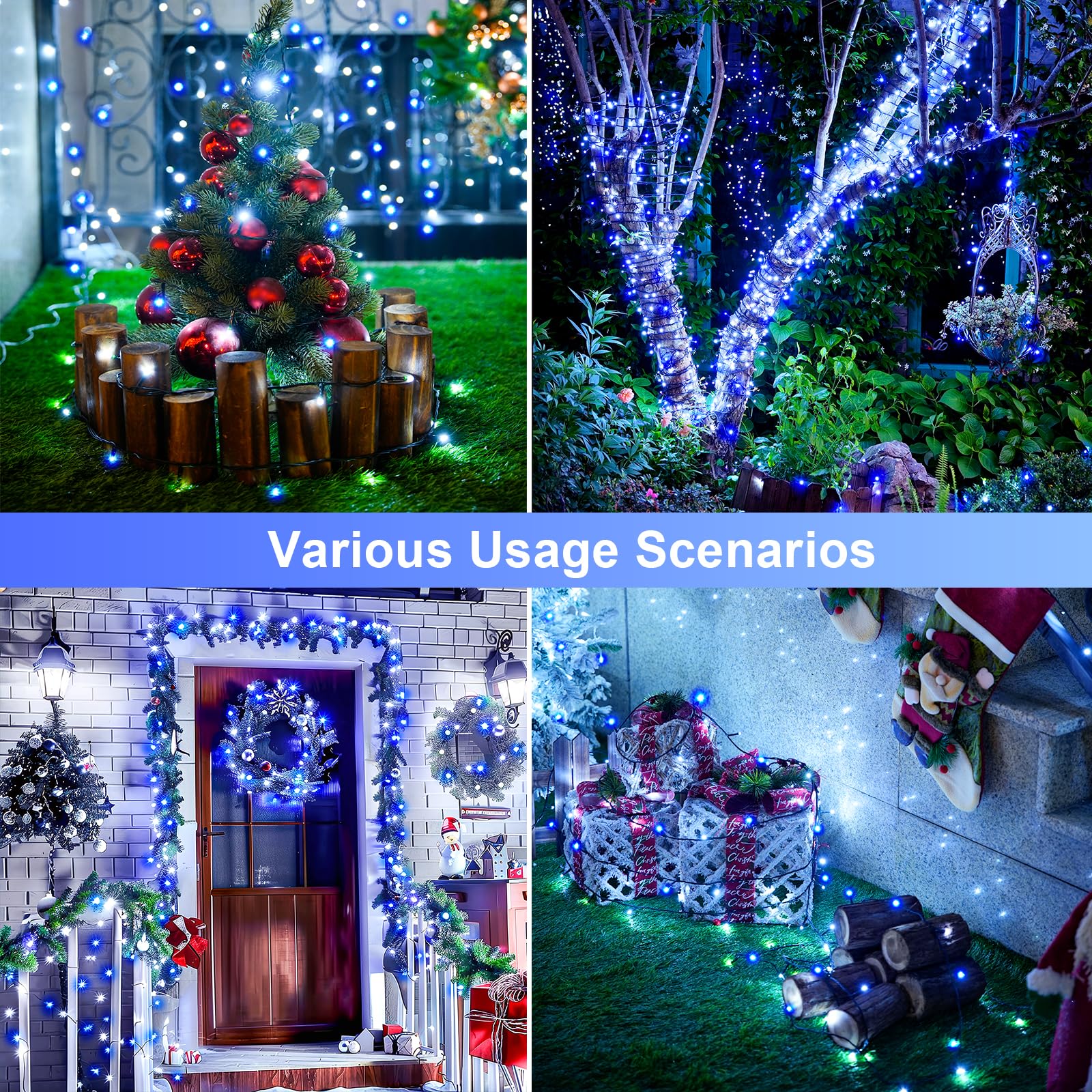 Jmexsuss 2 Pack Blue And White Solar Christmas Lights, Total 400 Led 151Ft Solar String Lights Outdoor Waterproof, 8 Modes Solar Lights For Outside Tree Patio Christmas Decorations