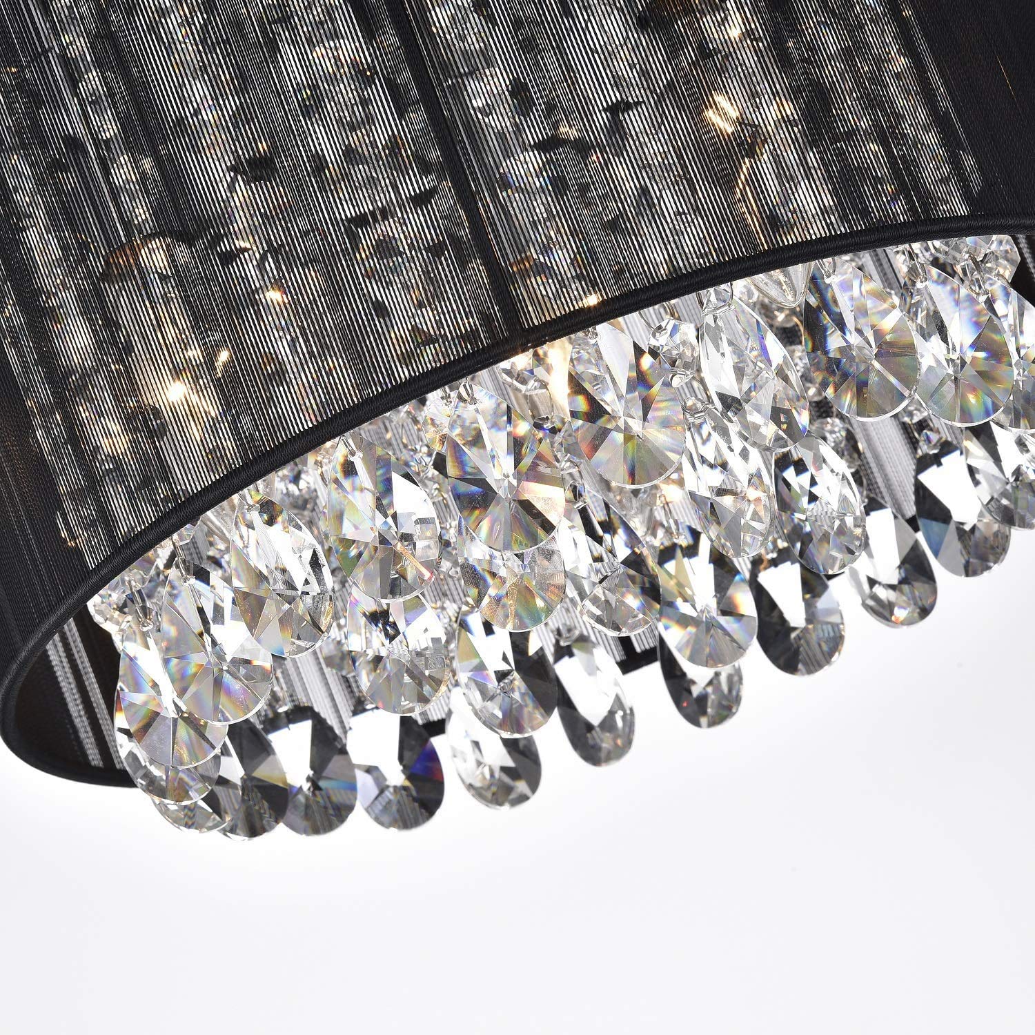 LaLuLa Black Chandelier Small Flush Mount Lighting, 11in Round, 3 Light Mini Crystal for Bedroom