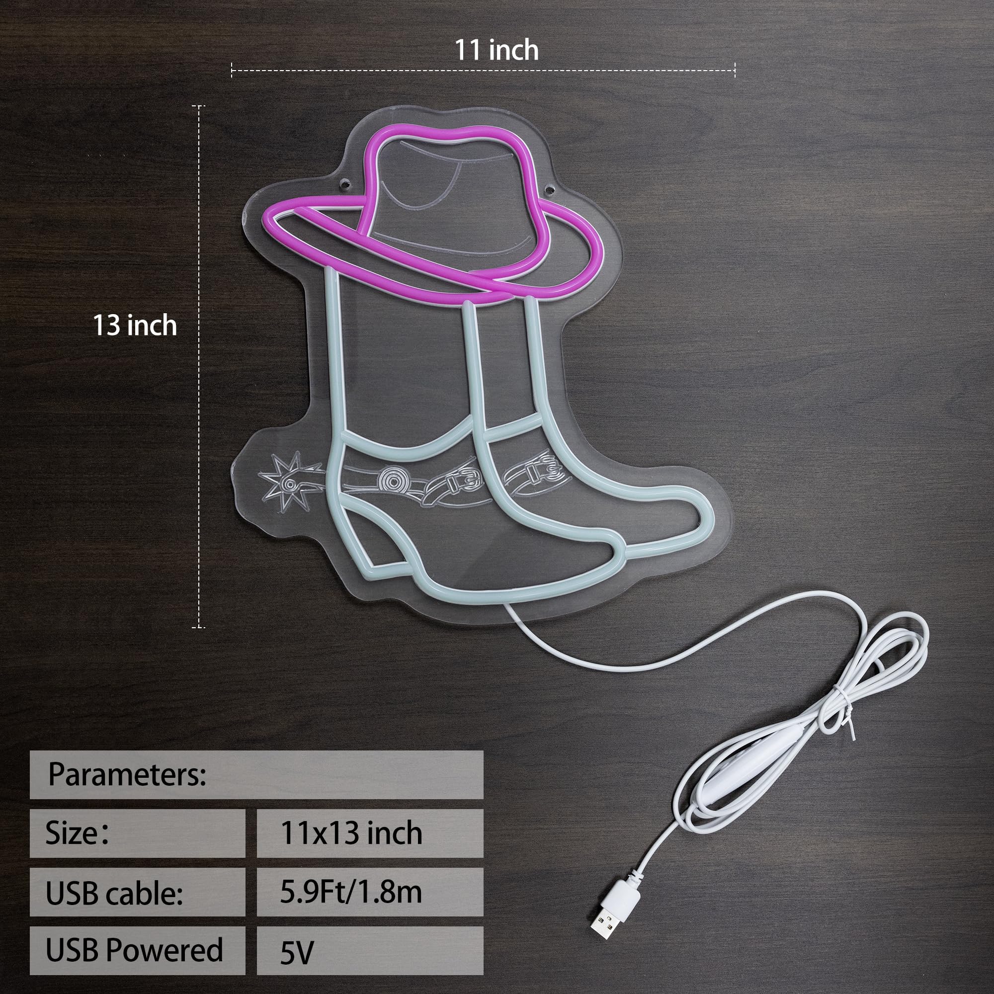 Cowboy Boot Neon Signs For Wall Decor-Cowgirl Boots With Hat Neon Signs For Decor  Pink Aesthetic Western Wall Art  Cowboy Led Sign For Game Room Bedroom Party Bar  Birthday Christmas Gifts  Dimmable Switch Usb Power  Adhesive Hook Included