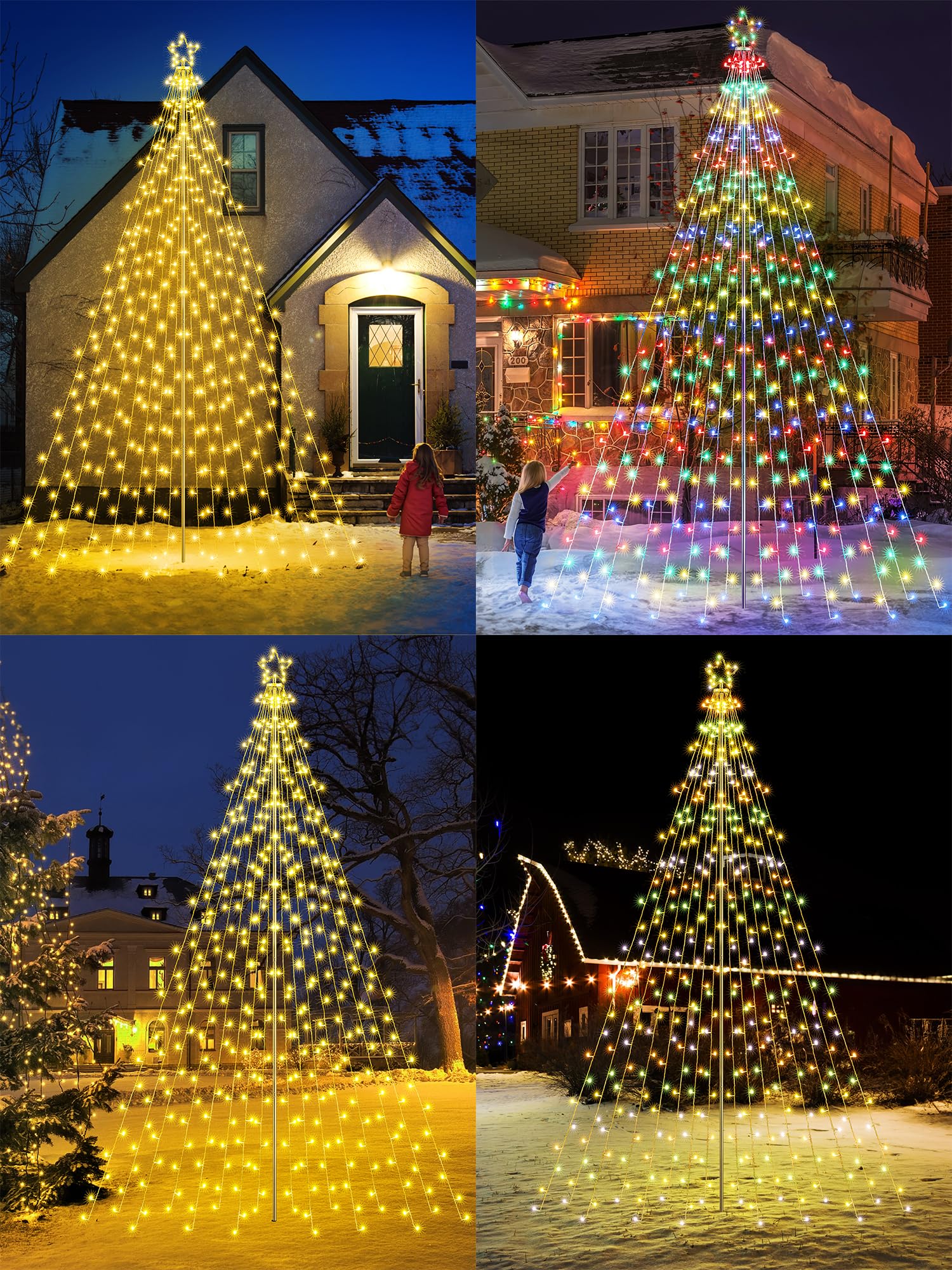 Flacchi Christmas Decorations Outdoor Star String Lights - 16 Ft Pole Set With Remote, Multiple Lighting Modes Timer Waterproof
