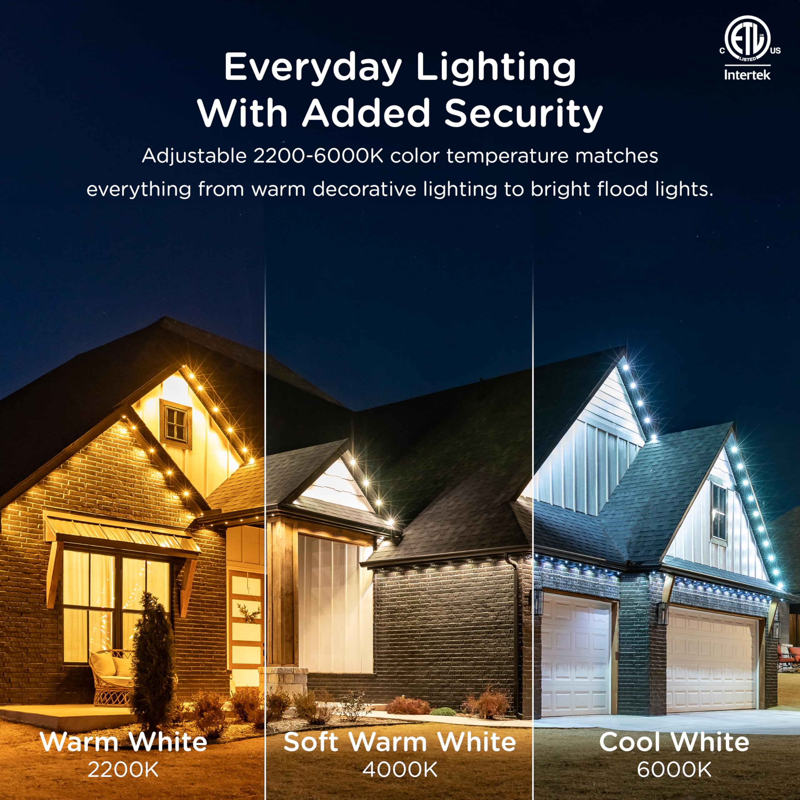 Enbrighten 50ft Eternity Outdoor Lights, 36 RGBWIC LEDs, IP67 Waterproof, Smart Eave Lights, Model 82729, Black