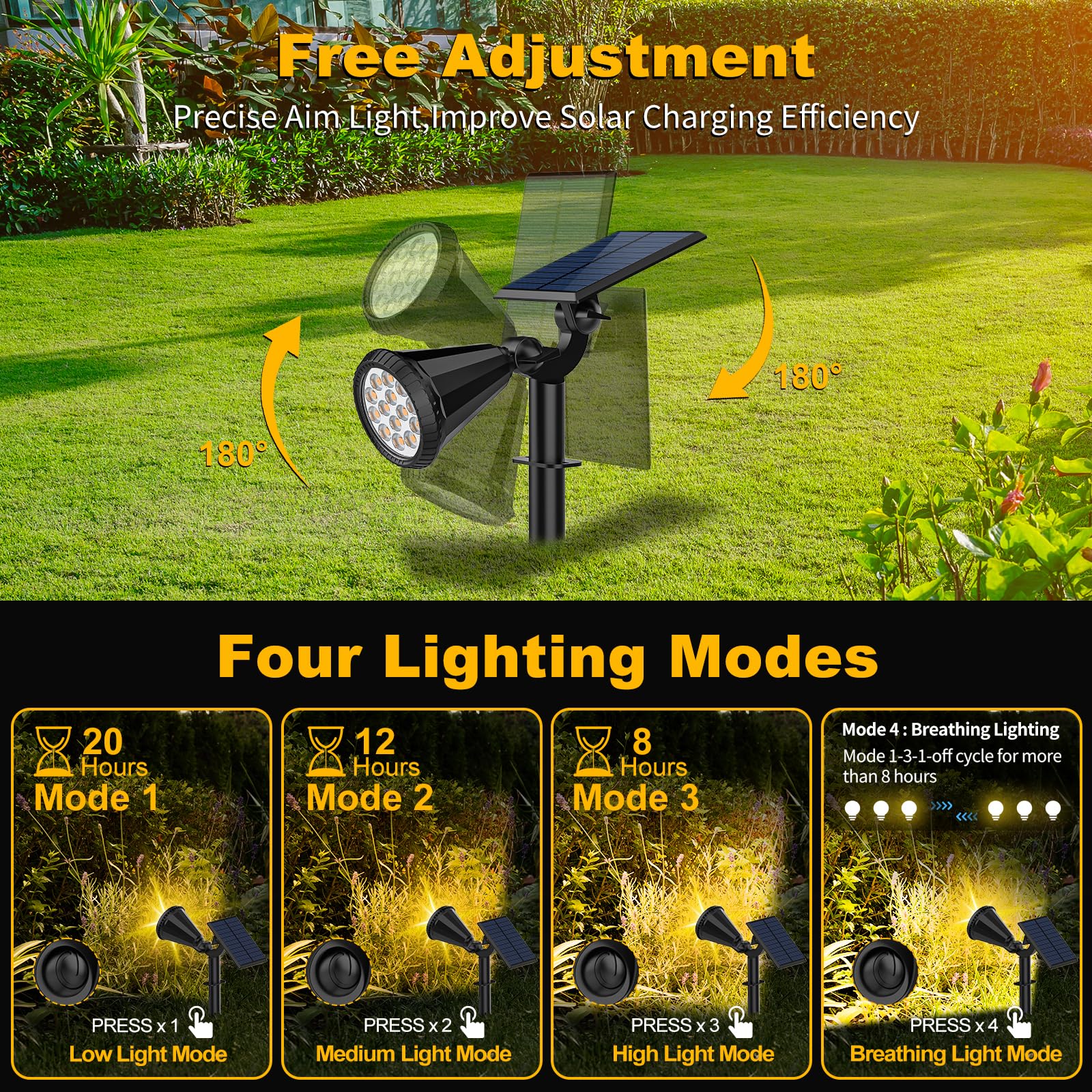 Katipeal Solar Spot Lights Outdoor, 4 Modes/6 Pack Solar Spotlights Waterproof, 180 Adjustable Powered Landscape Lights, Outdoor