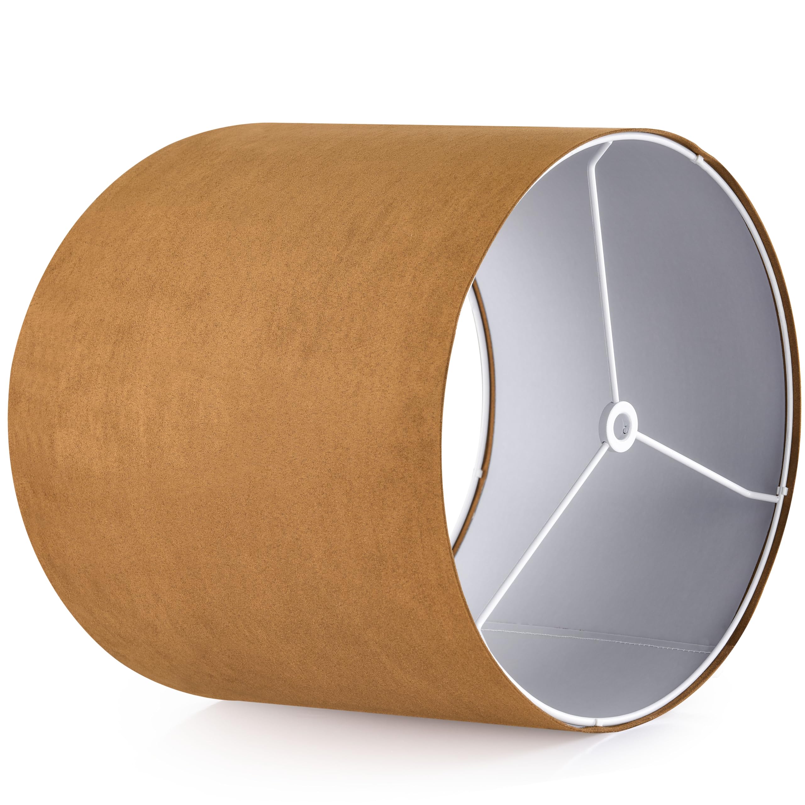 Goso Drum Lamp Shades For Table Lamps Medium-Brown Faux Fabric Velveteen Chamois Leather Lampshades -Floor Lamp-13" Top X13" Bottom X 10" High (Spider) Rustic Vintage Shade Required Assembly 1Pack