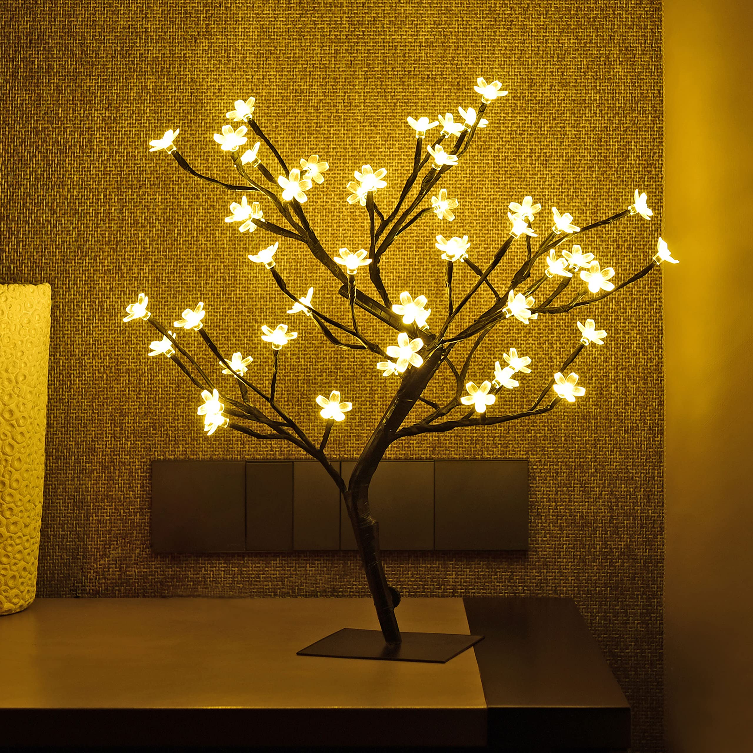 Lightshare 18 Cherry Blossom Bonsai Tree With 48 Led Warm White Lights, Metal Base, Model Zxtsd-Ww, Ideal Night Light & Home Gift