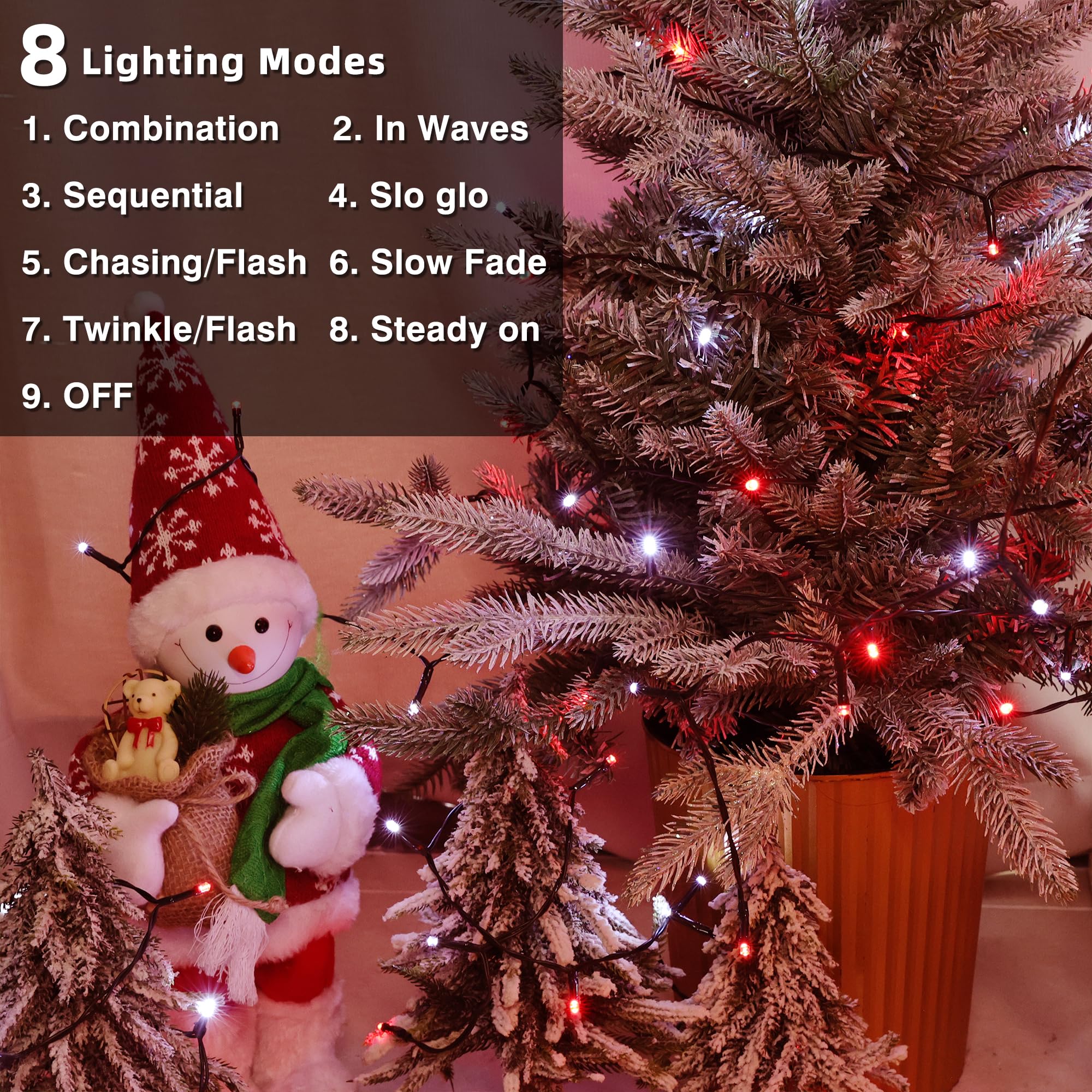 Lomotech Battery Operated Christmas Lights - 4 Pack Total 66Ft 200Leds String Lights 8 Modes Waterproof With Timer For Home  Garden  Party  Holiday  Tree Decoration (Green Wire  Red & White)